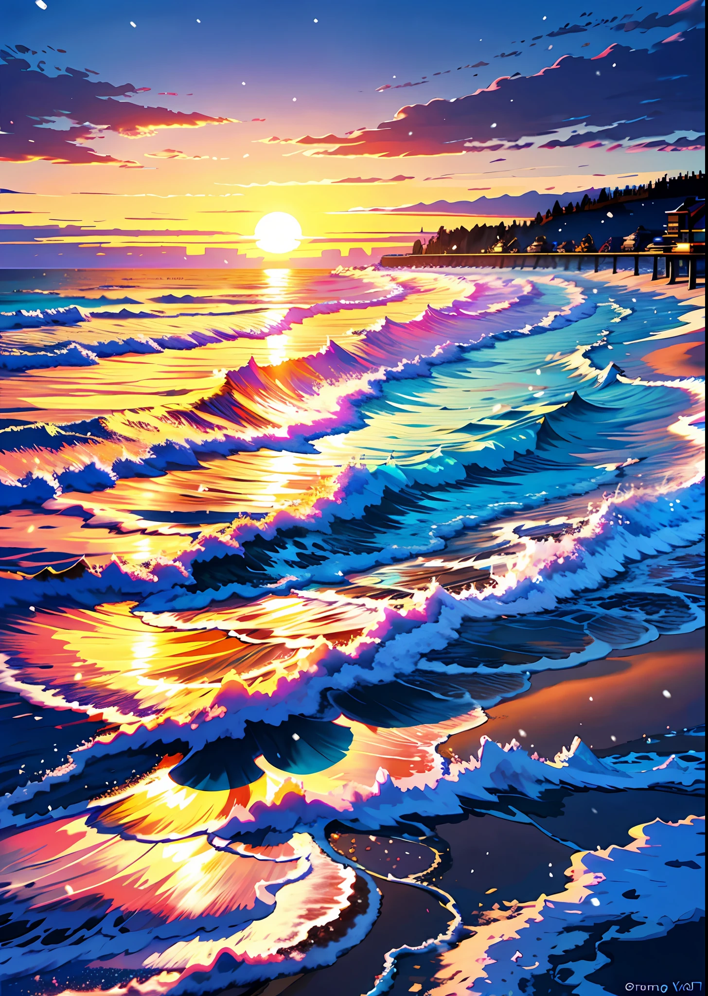 Winter, sun, ocean, snow, beach --v6