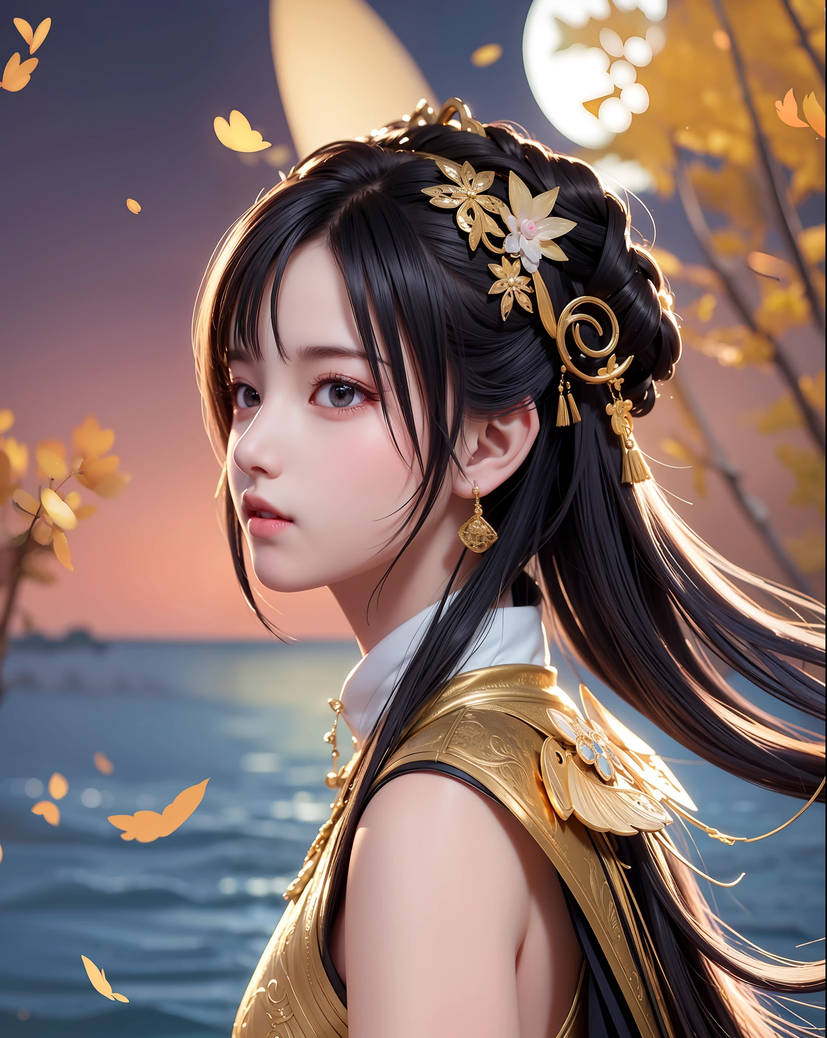 (8k, RAW photo:1.2), best quality, ultra high res,dramatic angle,(fluttered detailed color splashs), (illustration),(((1 girl))),(long hair),(rain:0.9), (头饰:1.4),少女身边有一座古宫,汉服,(重点),彩色水墨画,(泼彩),泼彩,(((colorful))),(素描:0.8) , Masterpiece, best quality, beautiful painted, highly detailed,(denoising:0.6),[splash ink],((ink refraction)), (beautiful detailed sky),moon,highly,detaild,(masterpiece, best quality, extremely detailed） CG unity 8k壁纸，杰作，最好的质量，超详细），（石蒜），