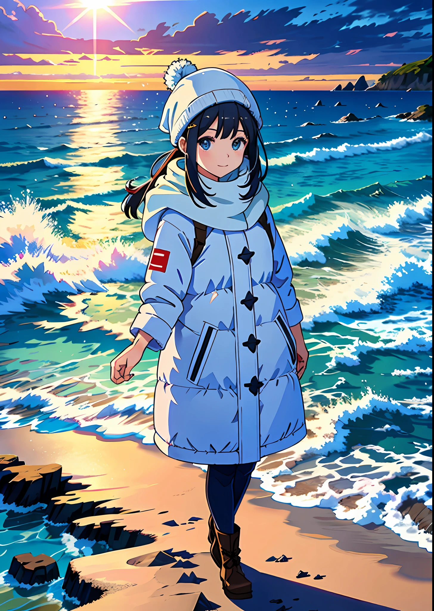 Winter, sun, ocean, snow, beach --v6