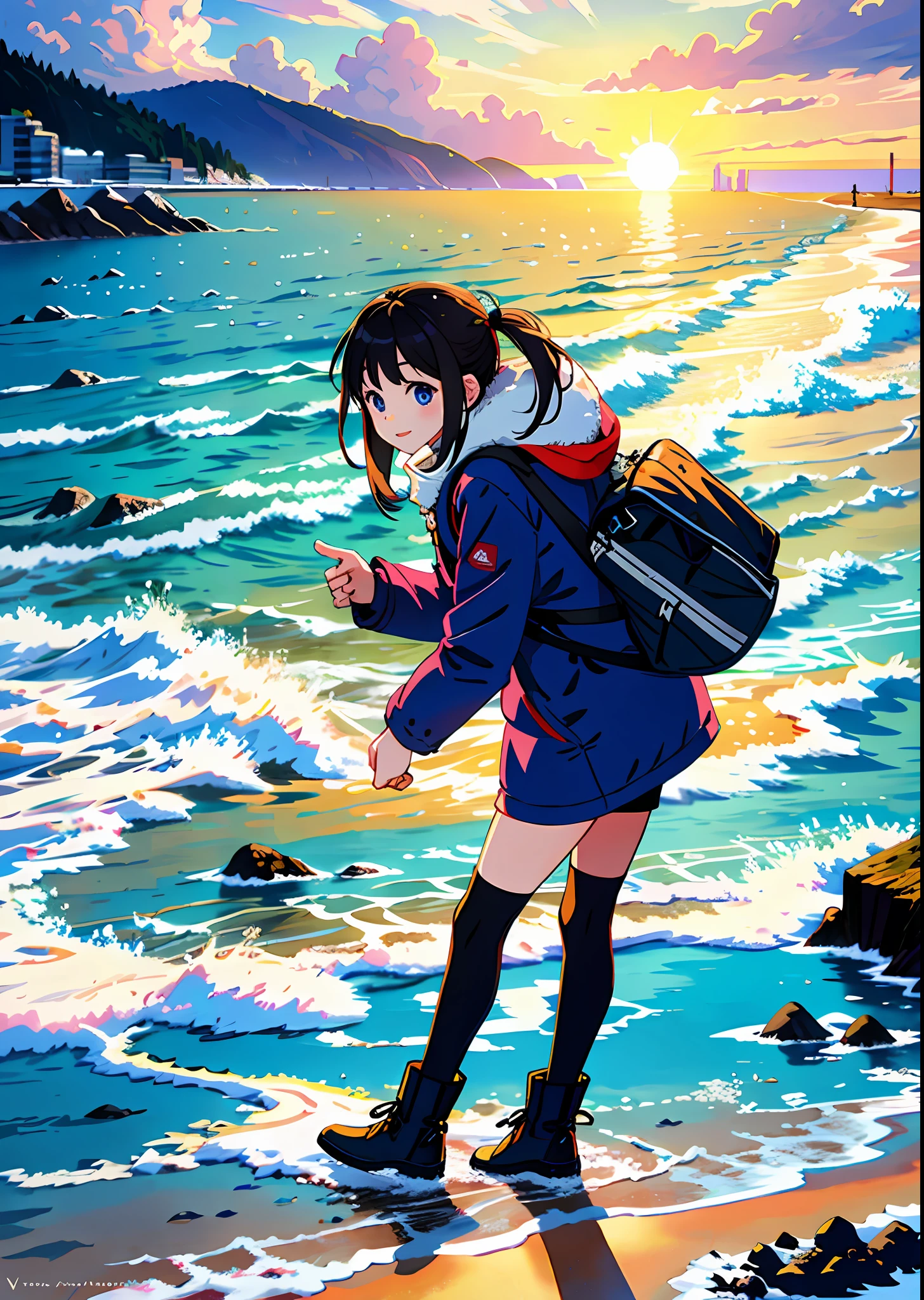 Winter, sun, ocean, snow, beach --v6