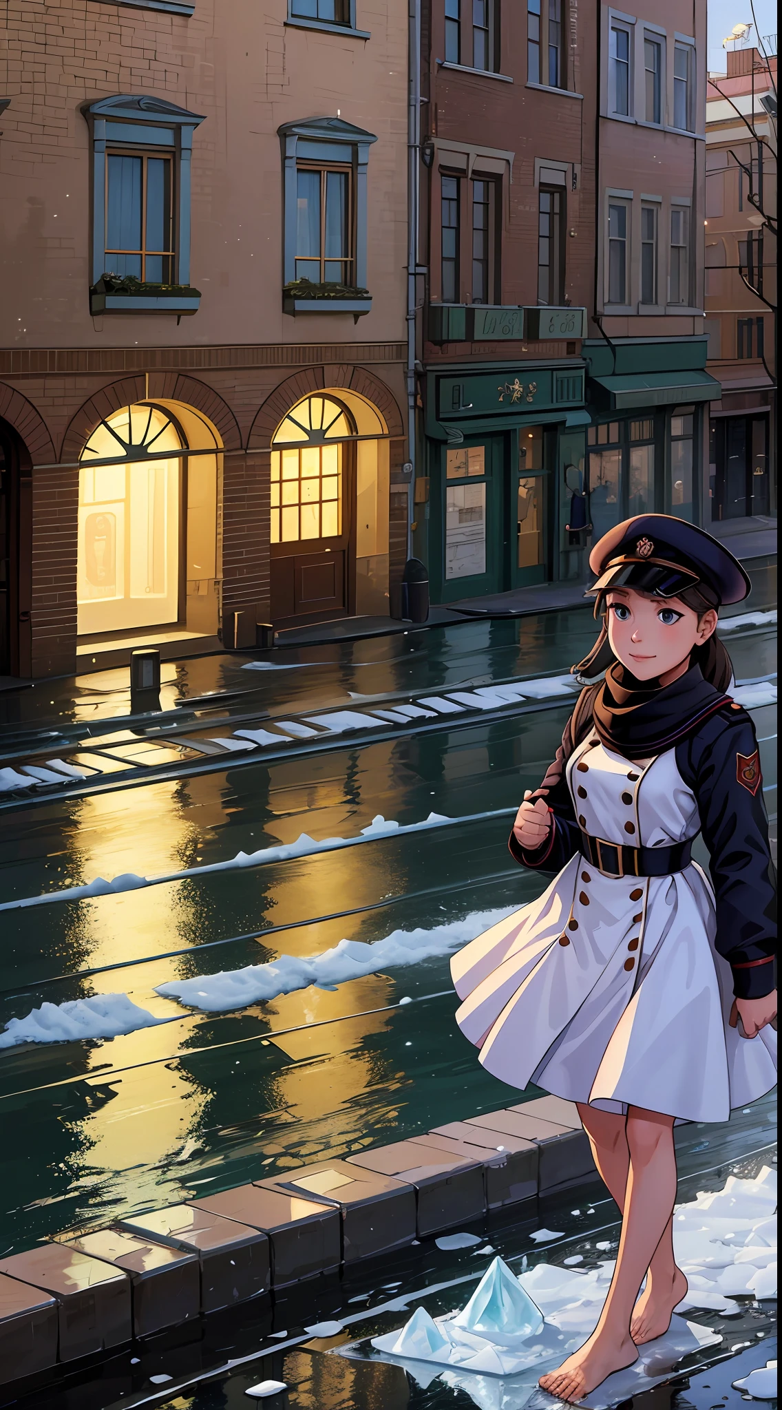 A girl walks barefoot around the city,
A traffic light gives way to the girl.
An air guard smiles from above,
The girl nods her head in response.
And somewhere outside the city there is spring ice,
The girl is parted by the people.
Girl on Pushkinskaya to Ligovsky bypassing,
A steamer sails along the canal
