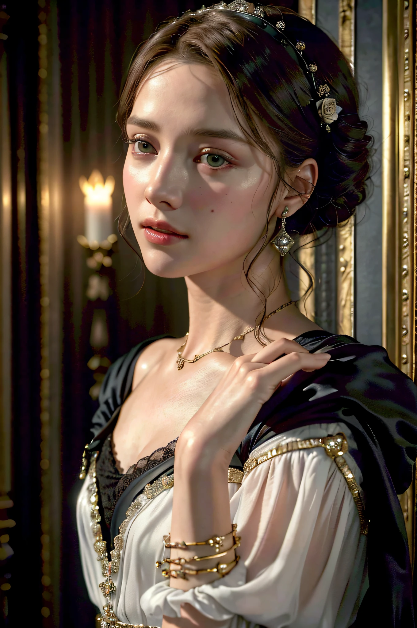 (Realisticity: 1.3), Fine, Quality, Rembrandt Lighting, (Masterpiece: 1.2), (Realisticity: 1.2), (Best Quality), (Skin Detail: 1.3), (Intricate Detail), Dramatic, Ray Tracing, 1girl, European Nobility, Confident Independent Beauty, Unique Glamour, Movie "Titanic", Rose DeWitt Bookert, Intact Sketch