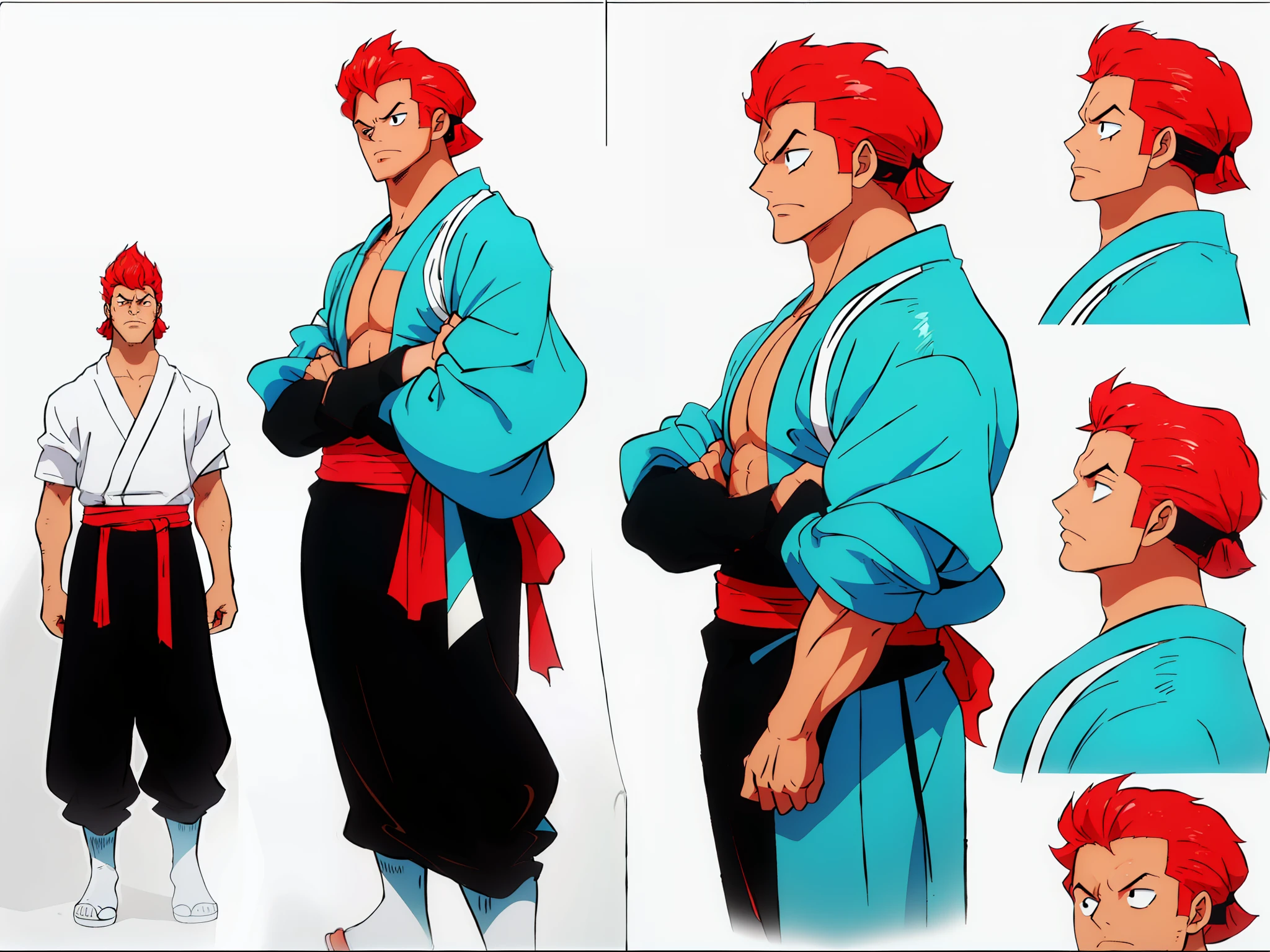 ((masterpiece)),(((best quality)),(character design sheet, same character, front, side, back), illustration, 1 man, red hair color, bangs, fax hairstyle, eyes, ambient change scene, Fax, Zitai pose, Male, Star, Charturnbetalora, (single background, white background: 1.3), --6