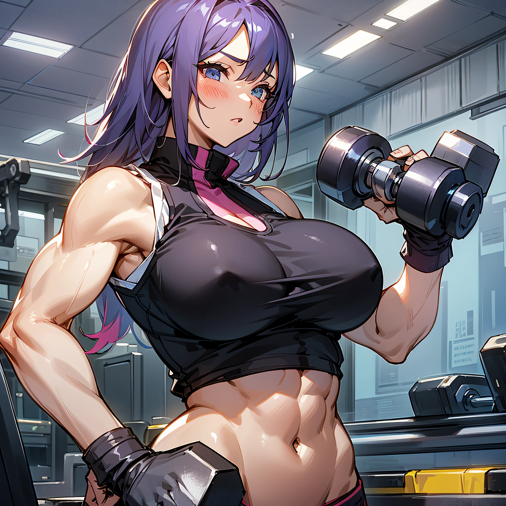 Beautiful girl, sexy, big breasts, holding dumbbells in the gym, vest line, micromuscular muscles --auto --s2