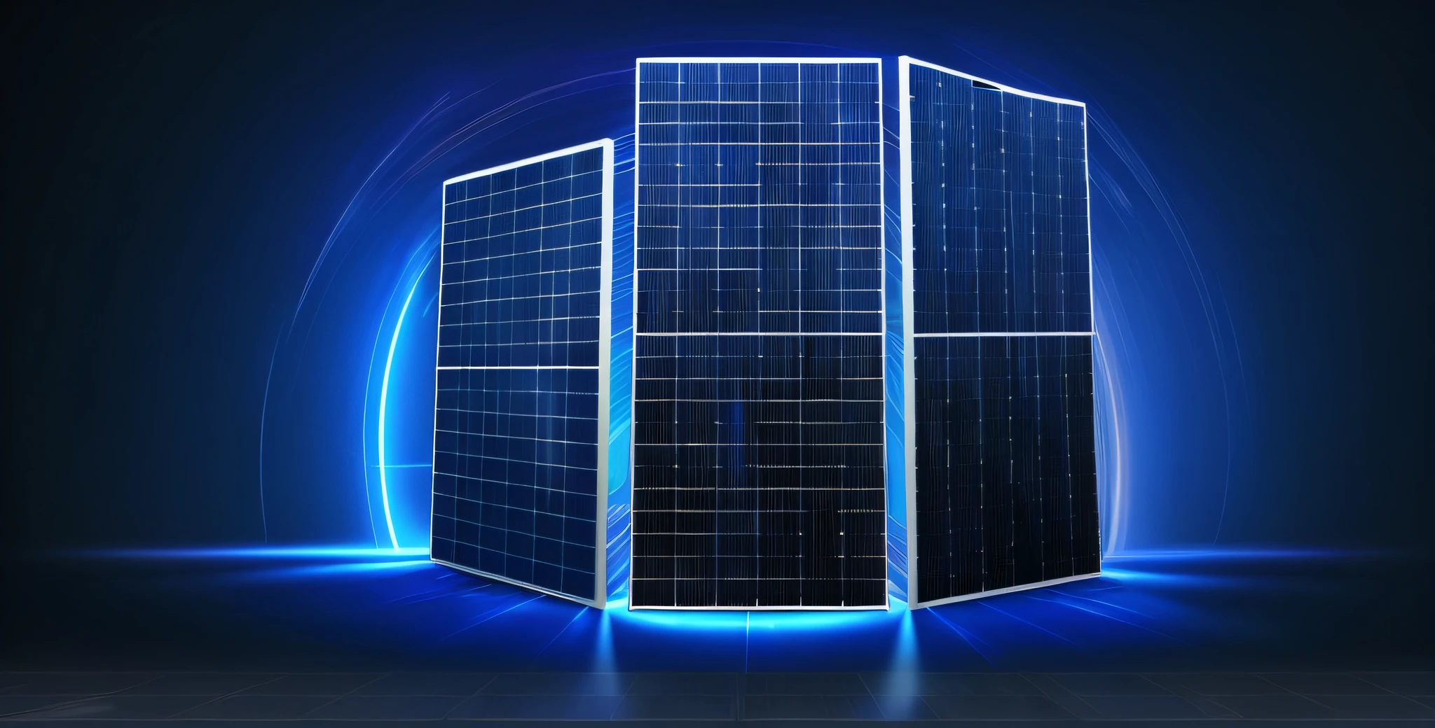 Close-up of solar panels with blue halo, HD resolution 3840x2160, detail presentation of Xul Solar imagination, close rendering, digital enhancement, suitable for optimal adobe stock, renewable energy.