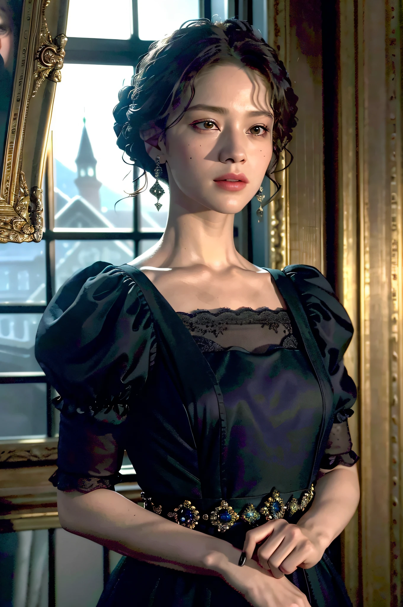 (Realisticity: 1.3), Fine, Quality, Rembrandt Lighting, (Masterpiece: 1.2), (Realisticity: 1.2), (Best Quality), (Skin Detail: 1.3), (Intricate Detail), Dramatic, Ray Tracing, 1girl, European Nobility, Confident Independent Beauty, Unique Glamour, Movie "Titanic", Rose DeWitt Bookert,