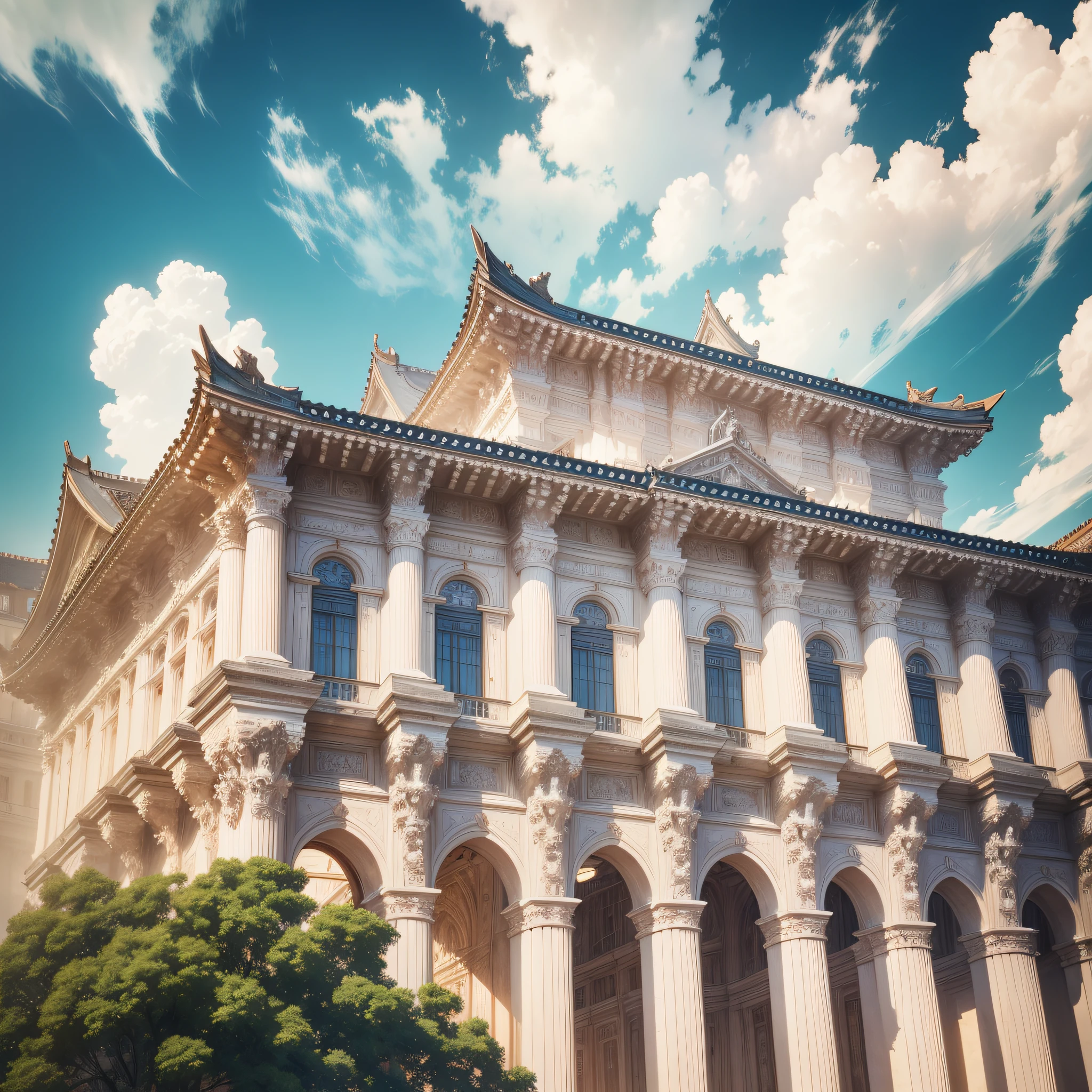 High-definition master works, the best picture quality, beautiful and exquisite, white antique robes, bustling streets, wide-angle perspective, bright daylight, strong sense of three-dimensionality, full of vitality and vitality. --auto --s2