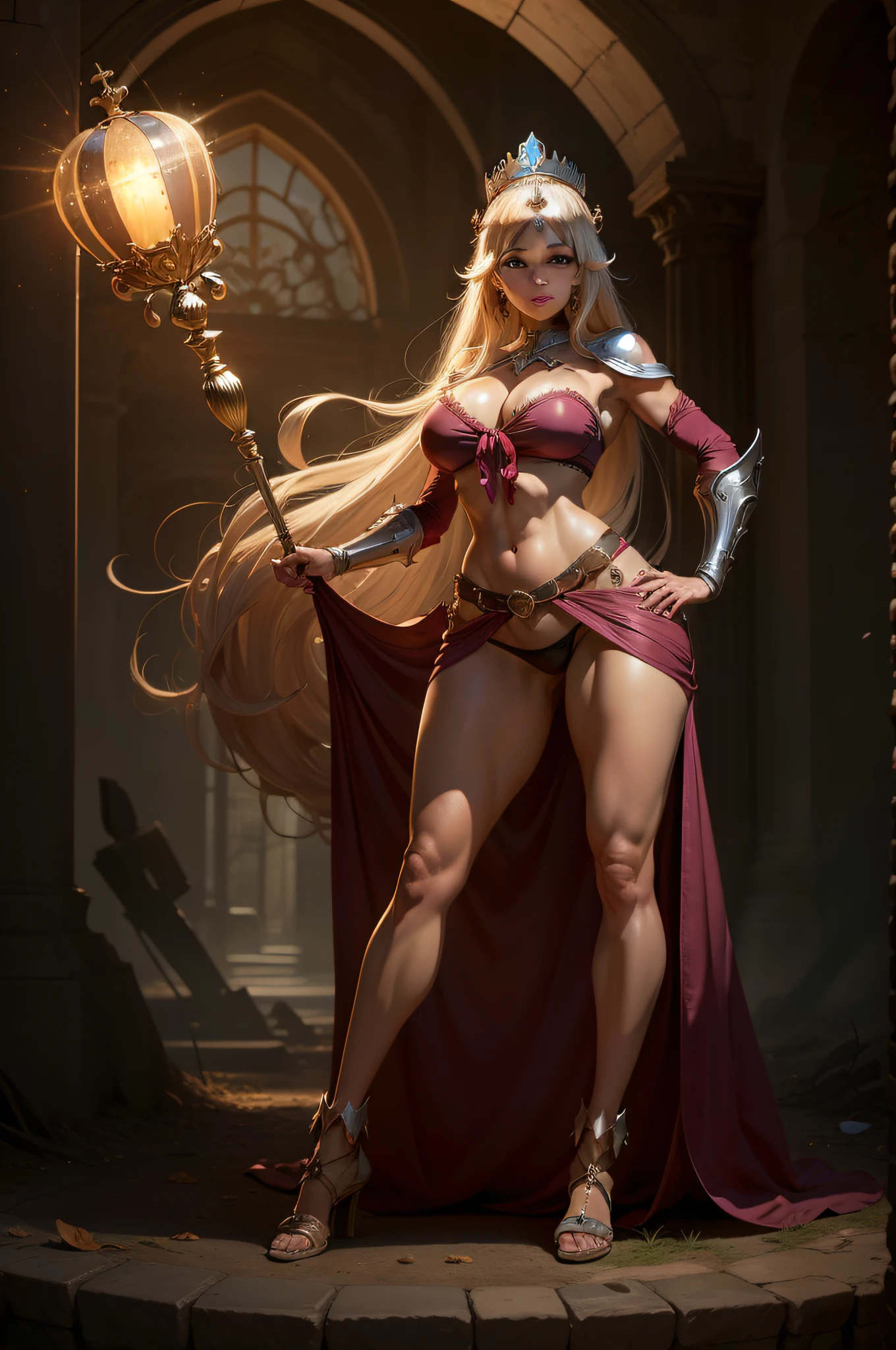 Big breasts -- transparent panties -- muscular legs -- thick shins western face -- put a crown on her head -- take the imperfections off her face --auto --s2