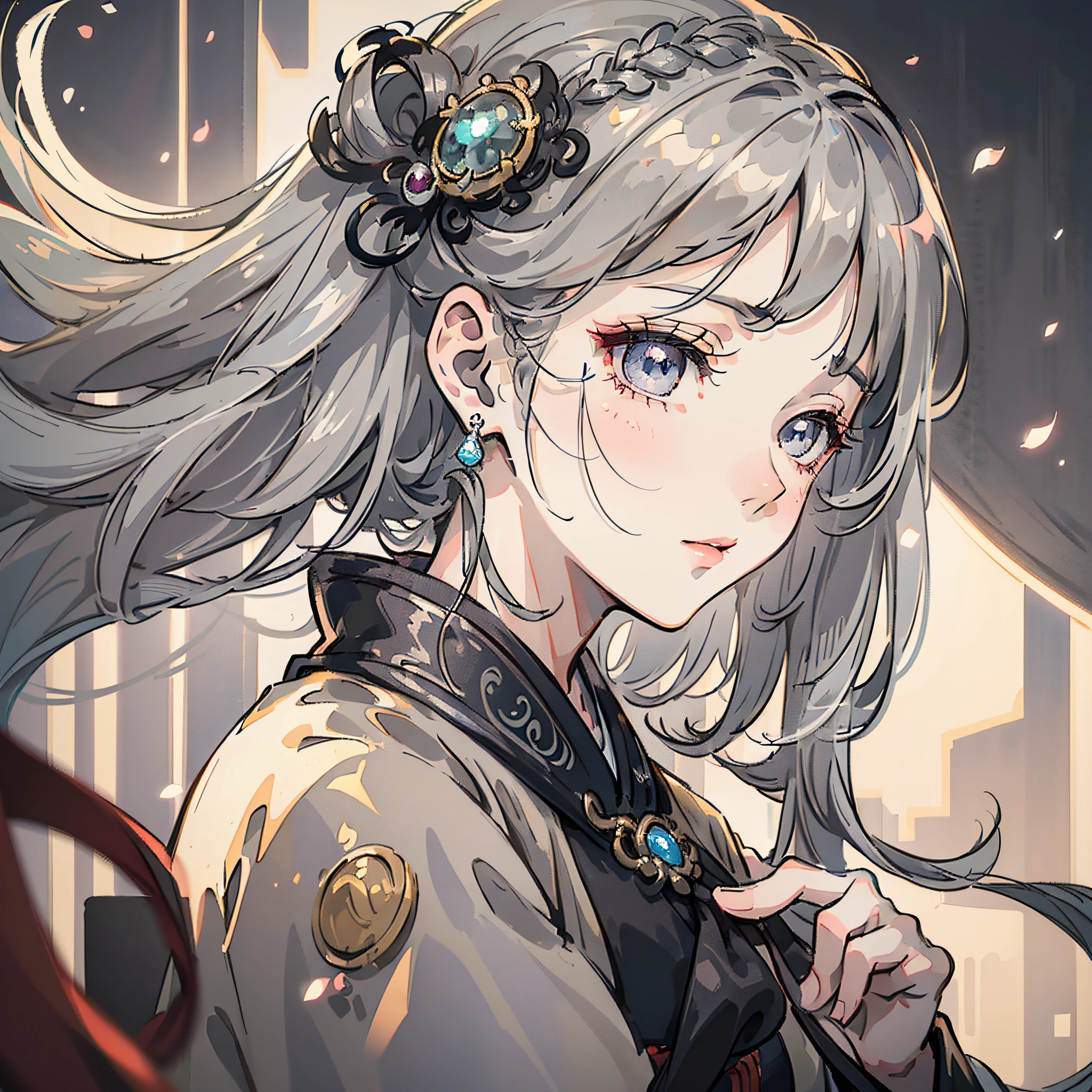 (Masterpiece, Best Quality, Mature Girl, Floating Gray Hair, Delicate Eyes, Antique Hanfu, High Depth of Field, F1.8 Aperture, Dramatic Side Lighting, Complex Scenes) --auto --s2