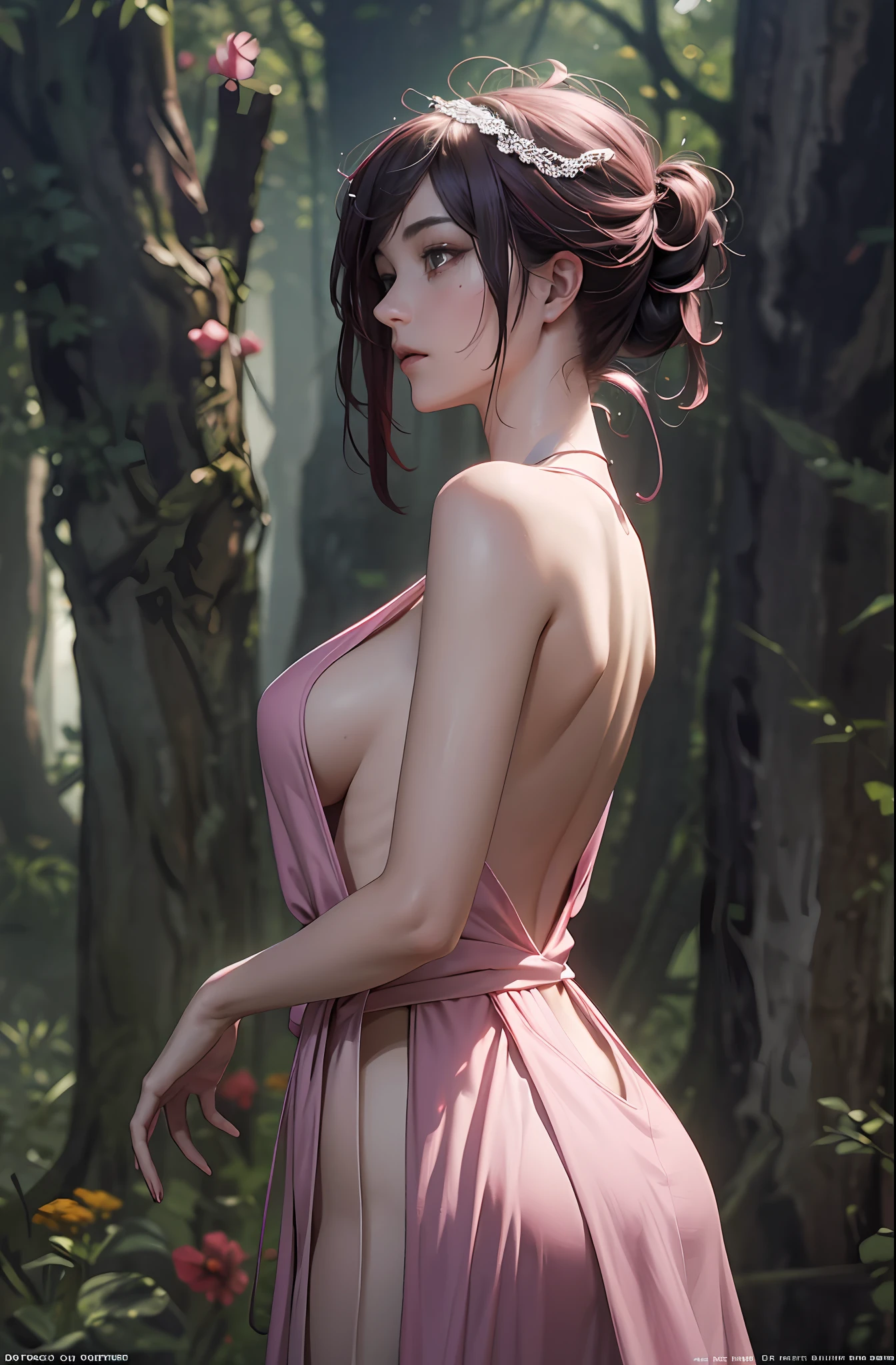 Official Art, Unity 8k wallpaper, super detailed, beautiful, beautiful, masterpiece, best quality,
darkness, atmosphere, mystery, romanticism, creepy, literature, art, fashion, victorian, decoration, intricacies, ironwork, lace, contemplation, emotional depth, supernatural,
1 girl, solo, neck, bust composition, transparent clothing, transparent clothes, pink cute, pink tender, proud and holy, sacred, naked, leaky shoulders, leaky buttocks, fat buttocks, big breasts, double breasts, real light and shadow, cinematic light, cinematic sense, light effects, holiness,