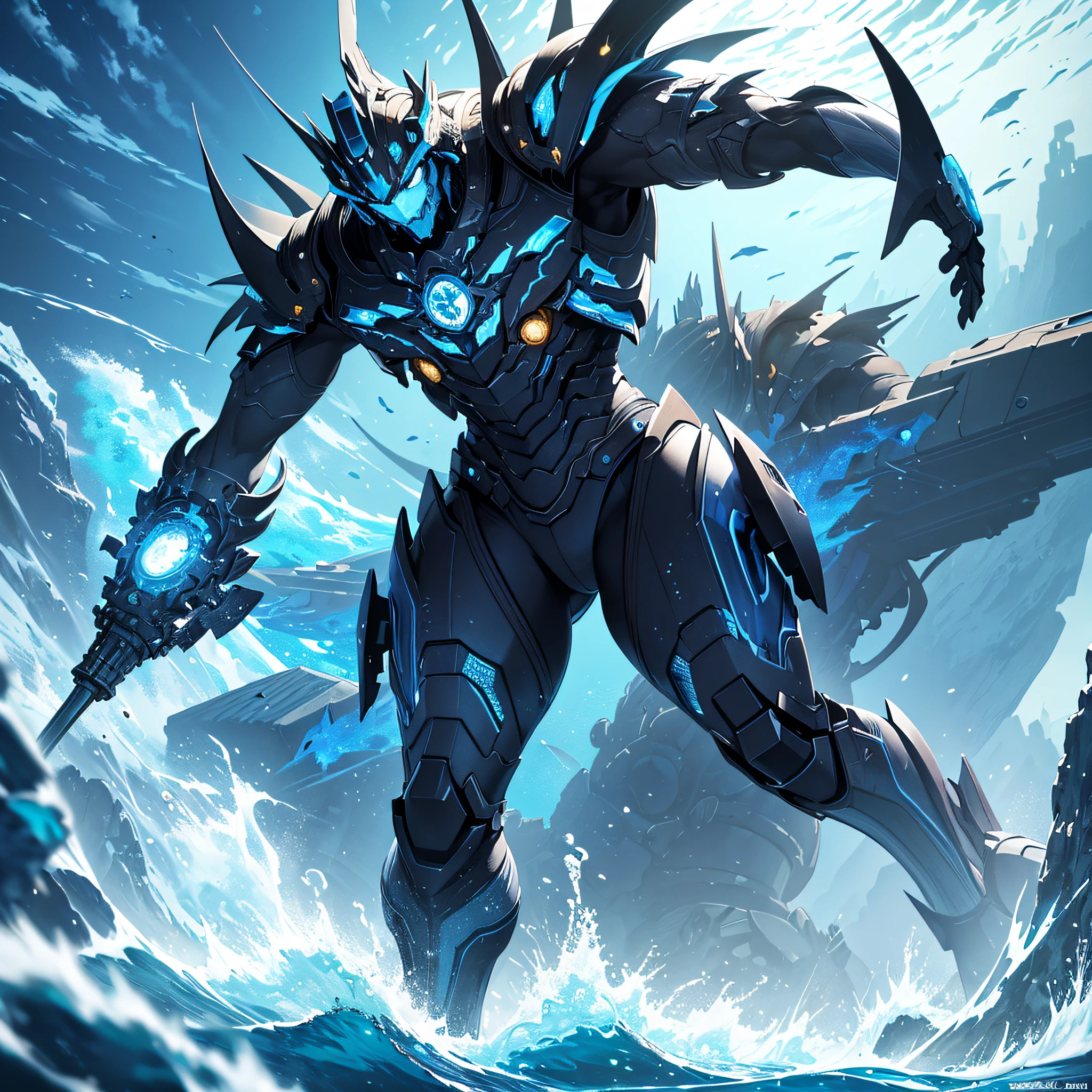 Absurd resolution, high resolution, (masterpiece: 1.1), hyper-detail, blue mechanical titan giant, background in empty underwater world (1.2), charge (1.2), combat, attack, feet with long tail flame (1.3), lot vector thrusters (1.5)