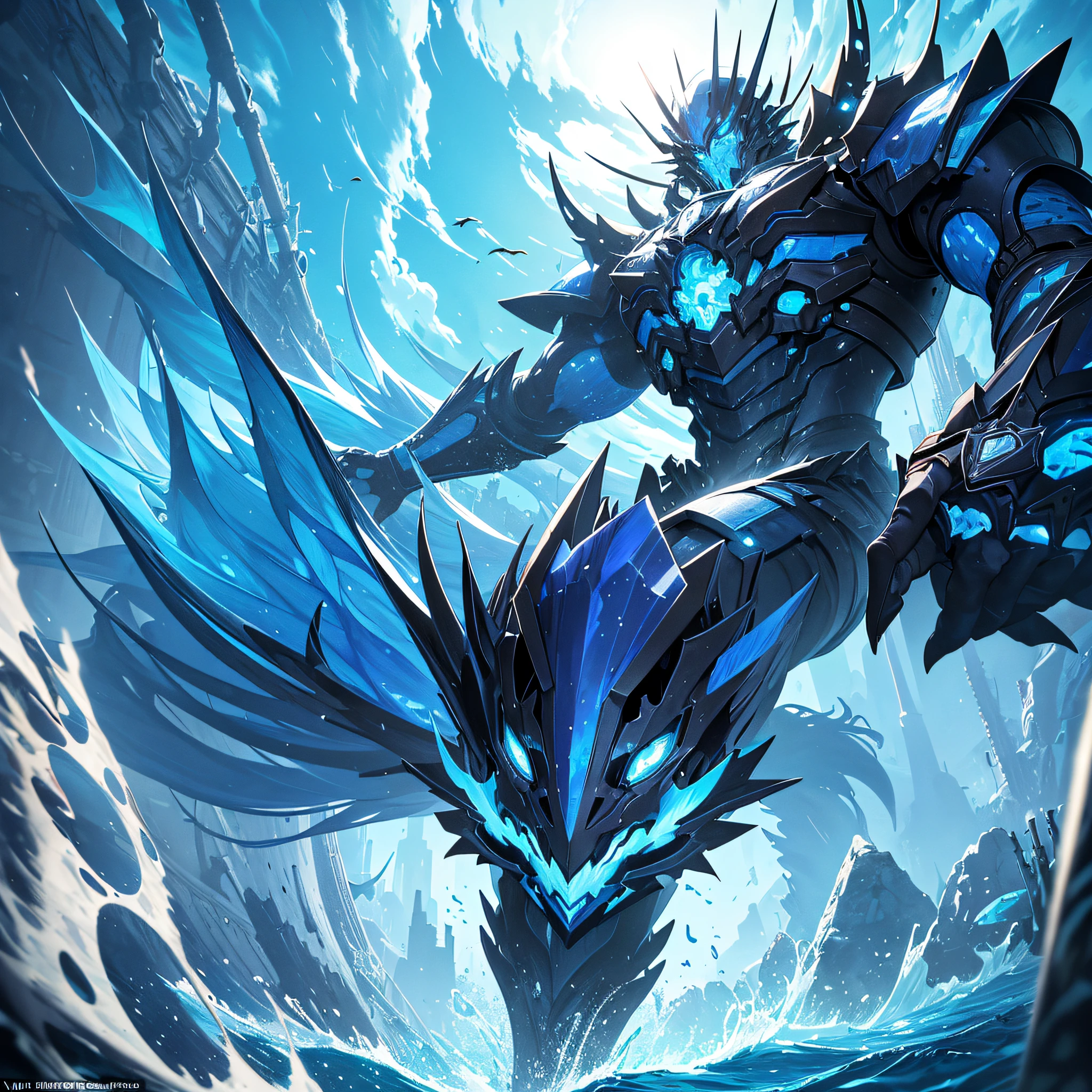 Absurd resolution, high resolution, (masterpiece: 1.1), hyper-detail, blue mechanical titan giant, background in empty underwater world (1.2), charge (1.2), combat, attack, feet with long tail flame (1.3), lot vector thrusters (1.5)