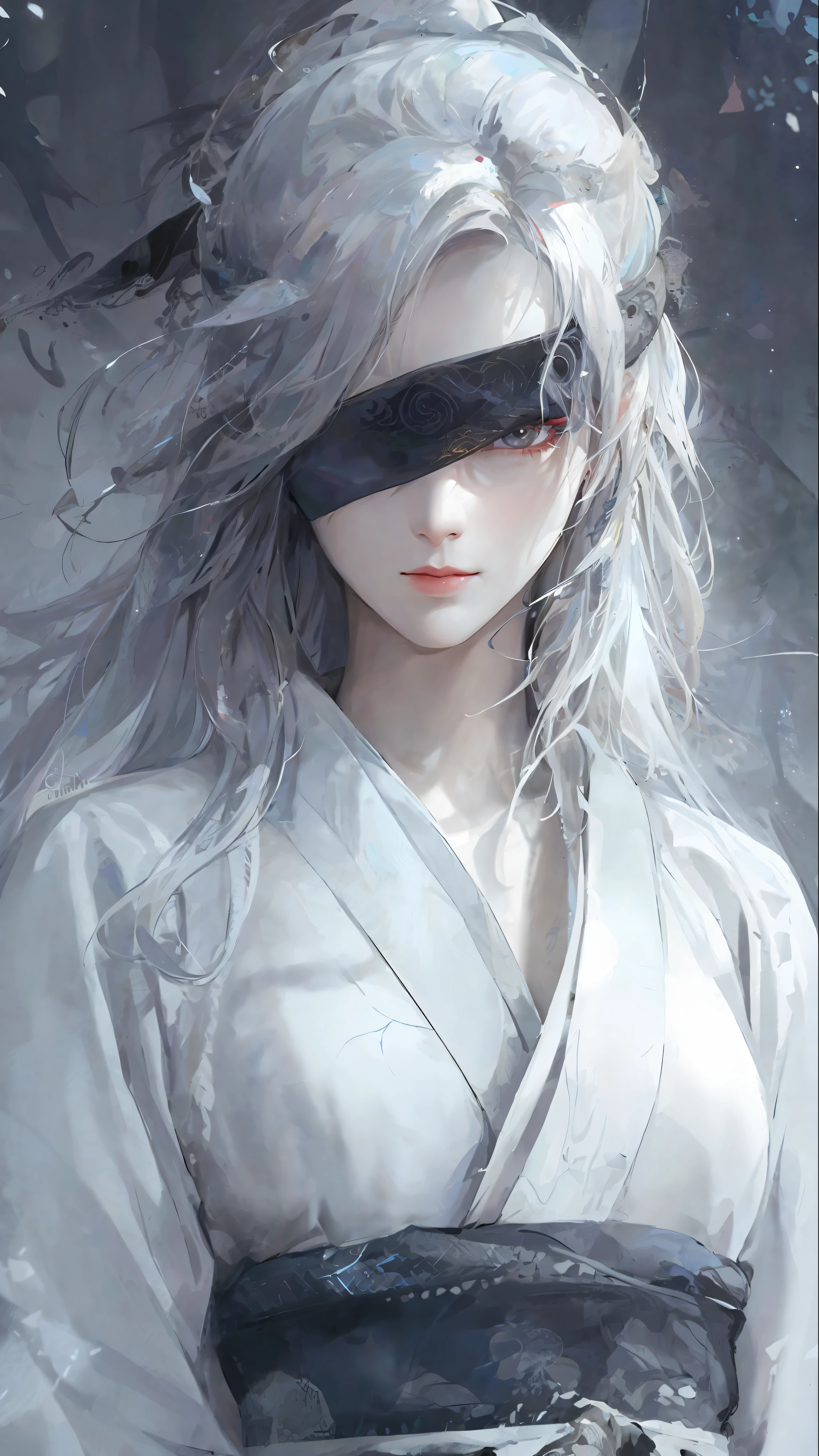 Close-up of a woman with white hair and white face, beautiful figure painting, Guviz, Guwiz style artwork, white-haired god, Yang J, epic exquisite character art, stunning character art, Fan Qi, Wu Zhun Shifan