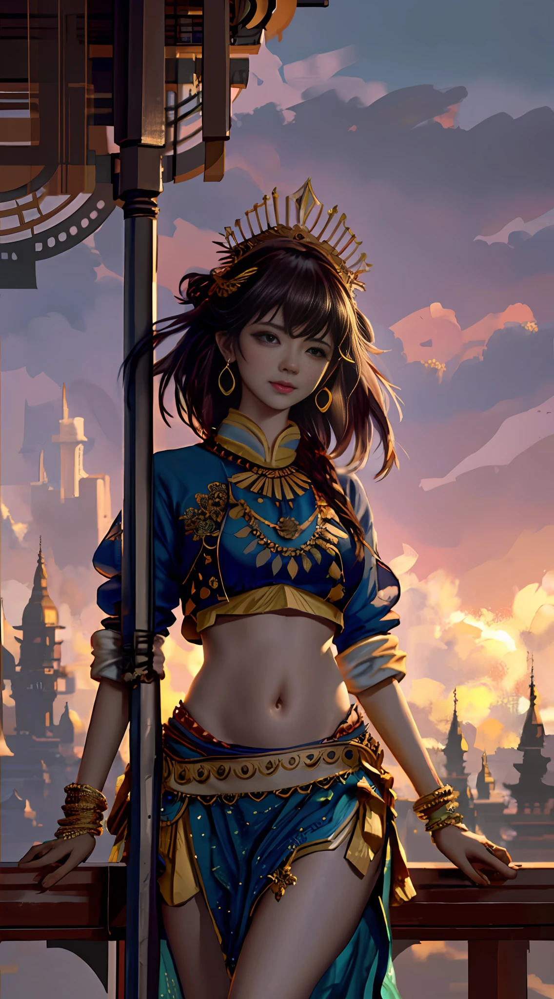modelshoot style, (extremely detailed CG unity 8k wallpaper), full shot body photo of the most beautiful artwork in the world, stunningly beautiful photo realistic cute women in saree (navel:1.5), professional majestic oil painting by Ed Blinkey, Atey Ghailan, Studio Ghibli, by Jeremy Mann, Greg Manchess, Antonio Moro, trending on ArtStation, trending on CGSociety, Intricate, High Detail, Sharp focus, dramatic, photorealistic painting art by midjourney and greg rutkowski