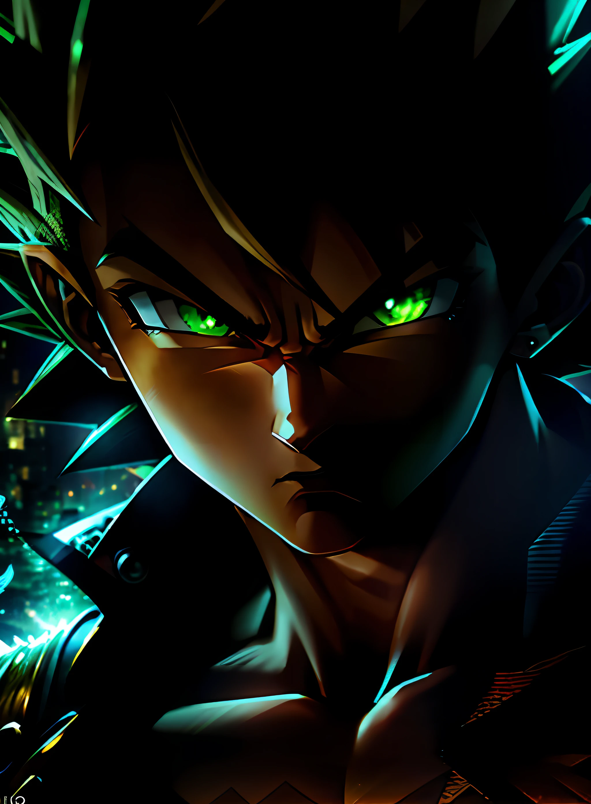 (masterpiece, best quality), intricate details, 8k, artstation, wallpaper, official art, splash art, storm in the background, sharp focus, 1boy, (photorealistic: 1.2) (bokeh) (best quality) (detailed skin: 1.3) (intricate details) (8k) (detailed eyes) (sharp focus) vegeta, angry, battle damage, blue hair, blue band, clenched teeth, furious, green eyes, male focus, muscular, muscular male, pectorals, band, solo, spiked hair, super saiyan, super saiyan blue, teeth, topless male, tech clothes