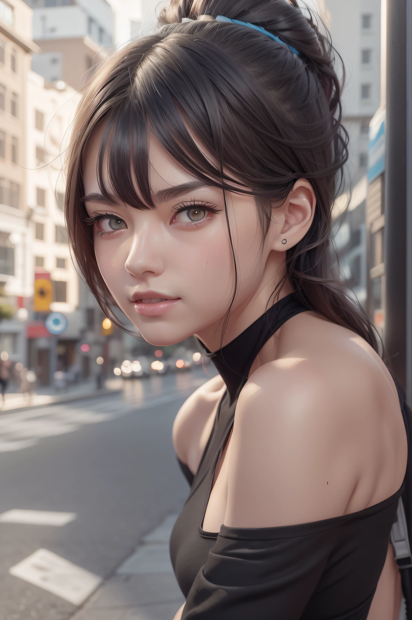 There is a woman standing on the side of the street, realistic anime girl rendering, 3 D rendering character art 8 K, realistic art style, realistic art style, Ilya Kuvkhinov. 4 K, realistic anime 3 D style, 8K portrait rendering, beautiful digital artwork, smooth anime CG art, art germ; 3D Unreal Engine to complete your body