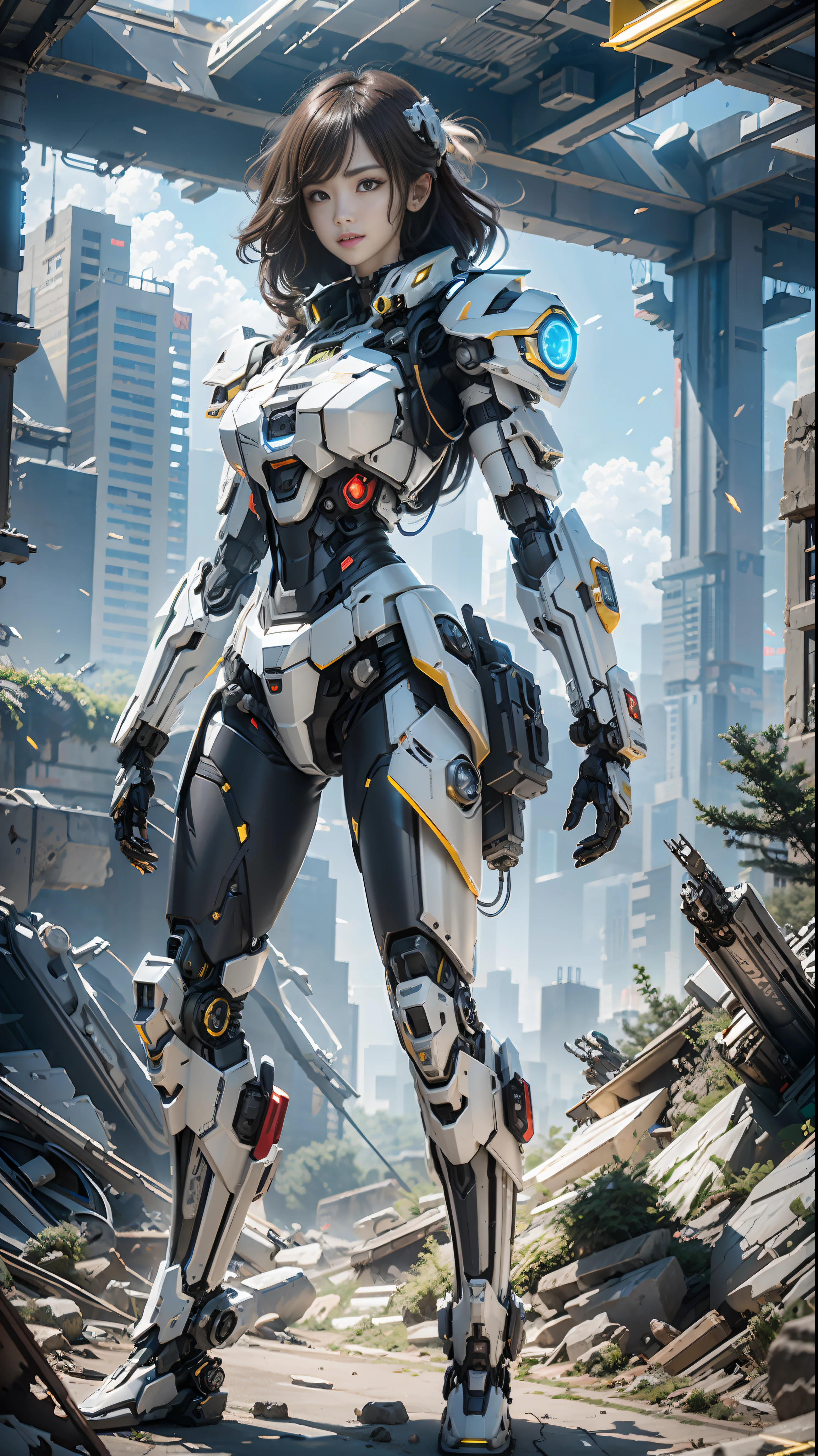 ((Best quality)), ((masterpiece)), (highly detailed:1.3), 3D,Shitu-mecha, beautiful cyberpunk women with her mecha in the ruins of city from a forgoten war, ancient technology,HDR (High Dynamic Range),Ray Tracing,NVIDIA RTX,Super-Resolution,Unreal 5,Subsurface scattering,PBR Texturing,Post-processing,Anisotropic Filtering,Depth-of-field,Maximum clarity and sharpness,Multi-layered textures,Albedo and Specular maps,Surface shading,Accurate simulation of light-material interaction,Perfect proportions,Octane Render,Two-tone lighting,Low ISO,White balance,Rule of thirds,Wide aperature,8K RAW,Efficient Sub-Pixel,sub-pixel convolution,luminescent particles,light scattering,Tyndall effect