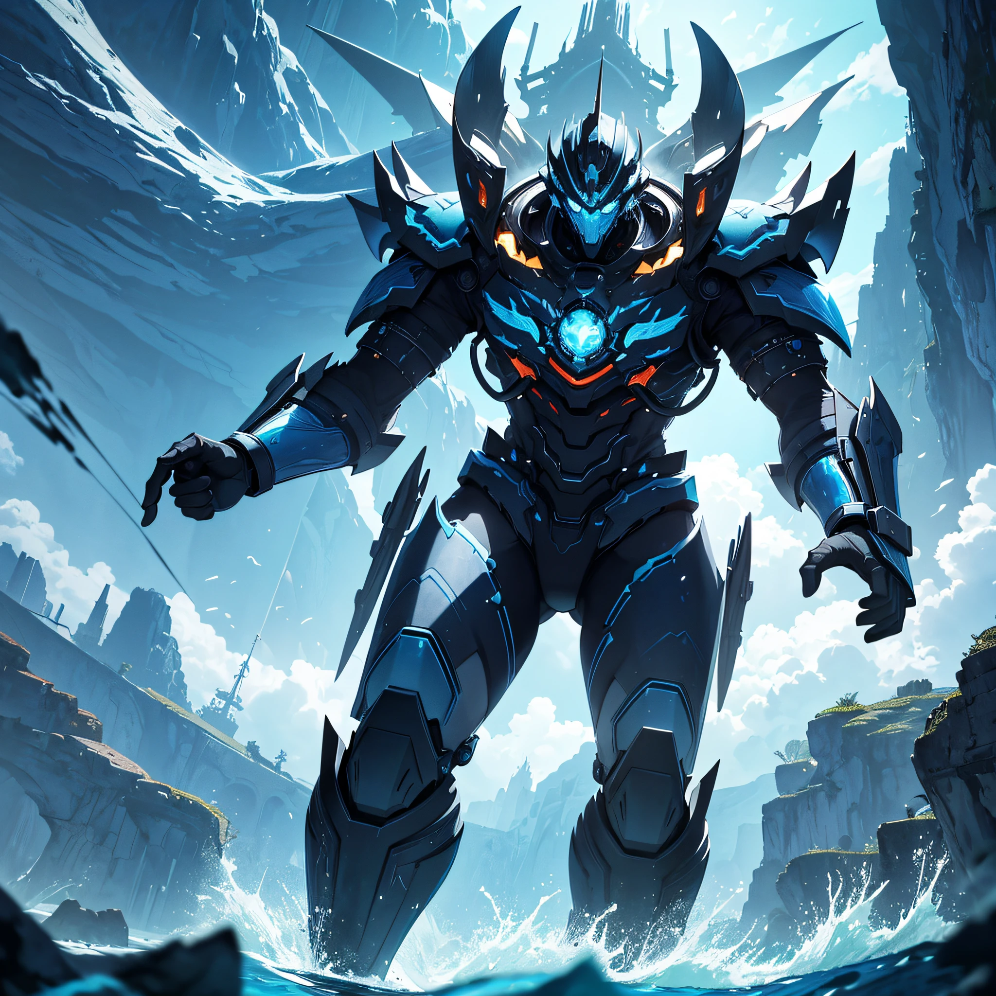 Absurd resolution, high resolution, (masterpiece: 1.1), hyper-detail, blue mechanical titan giant, background in empty underwater world (1.2), charge (1.2), combat, attack, feet with long tail flame (1.3), lot vector thrusters (1.5)