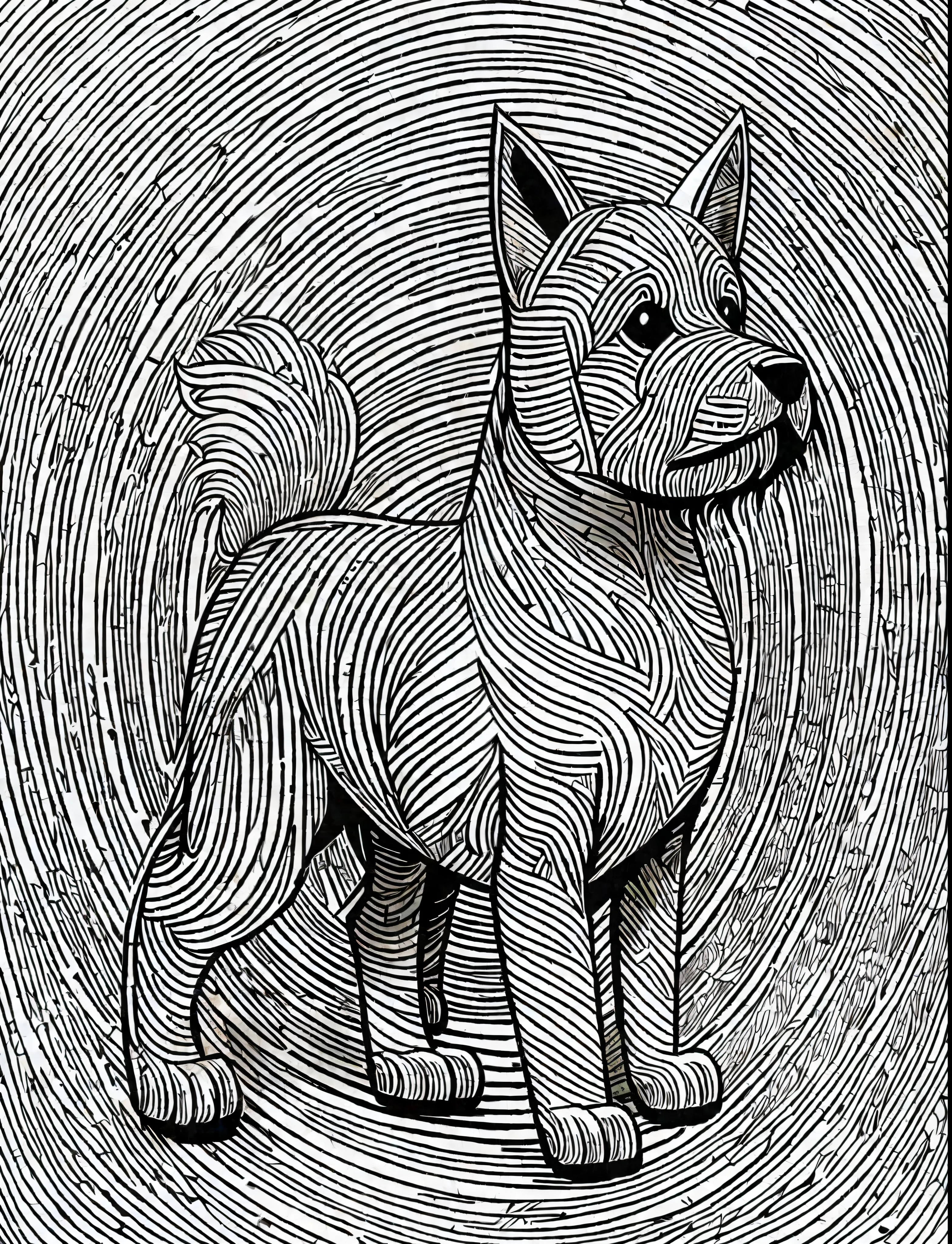a Brazilian Terrier style dog, fantasy, magical, mystical, unusual, black and white, wavy lines, realistic line art drawing, coloring book page, no noise, sharp thick lines, contour art, centered image, isolated on a white background --auto --s2