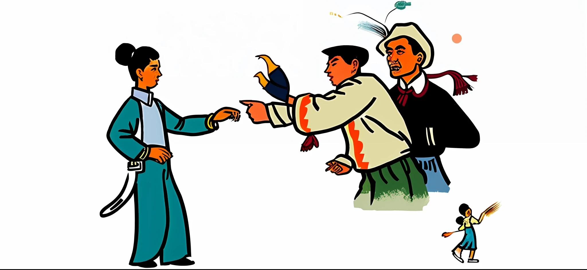 shabby clothes, dressing, normal clothes, manipulation, damaged clothes, cartoon illustrations, tattered clothes, traditional Chinese clothing, funny illustrations, hand-drawn cartoons, accurate depictions, cartoons, wearing clothes of the right era, by Yan Hui,
