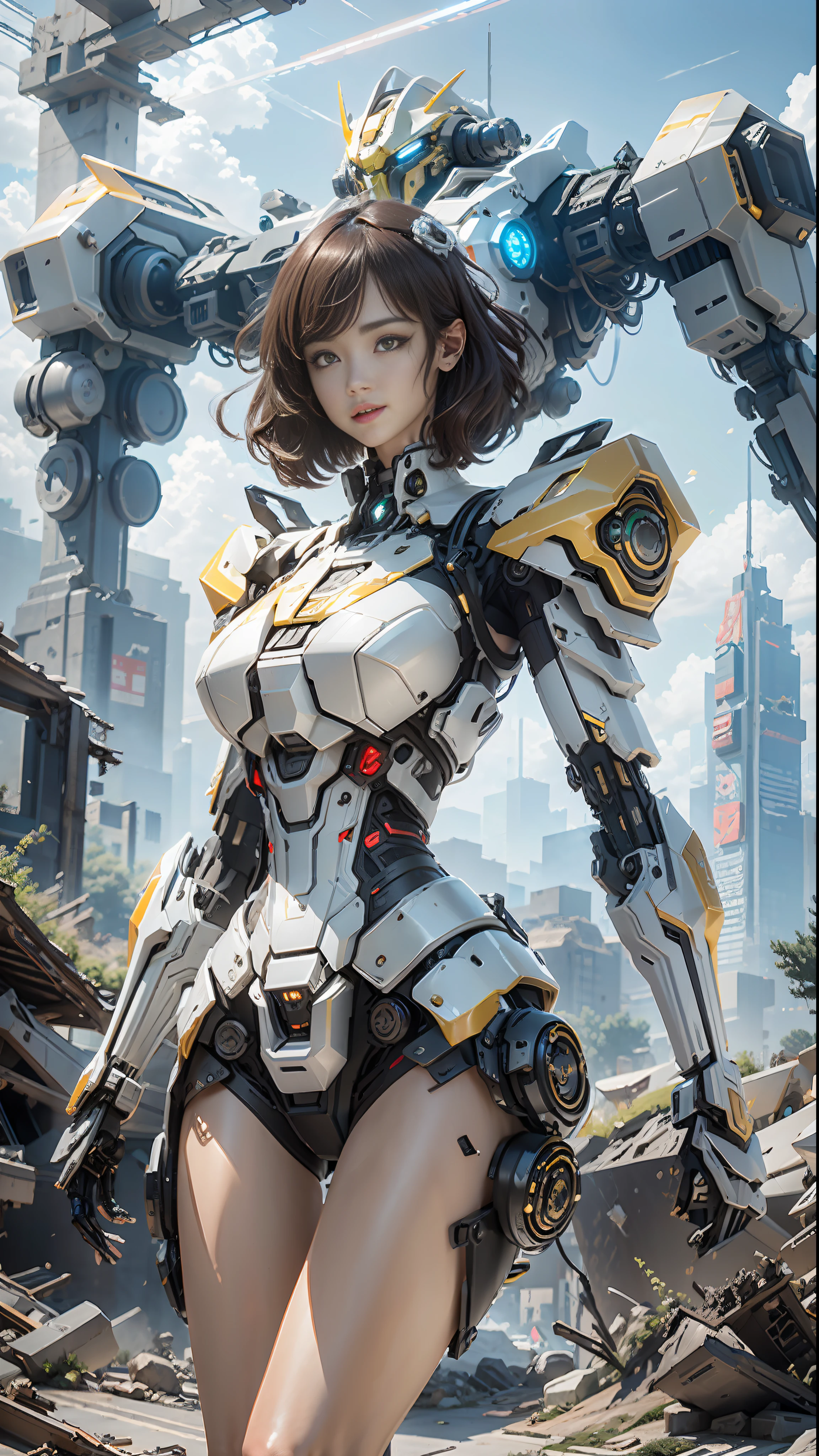 ((Best quality)), ((masterpiece)), (highly detailed:1.3), 3D,Shitu-mecha, beautiful cyberpunk women with her mecha in the ruins of city from a forgoten war, ancient technology,HDR (High Dynamic Range),Ray Tracing,NVIDIA RTX,Super-Resolution,Unreal 5,Subsurface scattering,PBR Texturing,Post-processing,Anisotropic Filtering,Depth-of-field,Maximum clarity and sharpness,Multi-layered textures,Albedo and Specular maps,Surface shading,Accurate simulation of light-material interaction,Perfect proportions,Octane Render,Two-tone lighting,Low ISO,White balance,Rule of thirds,Wide aperature,8K RAW,Efficient Sub-Pixel,sub-pixel convolution,luminescent particles,light scattering,Tyndall effect