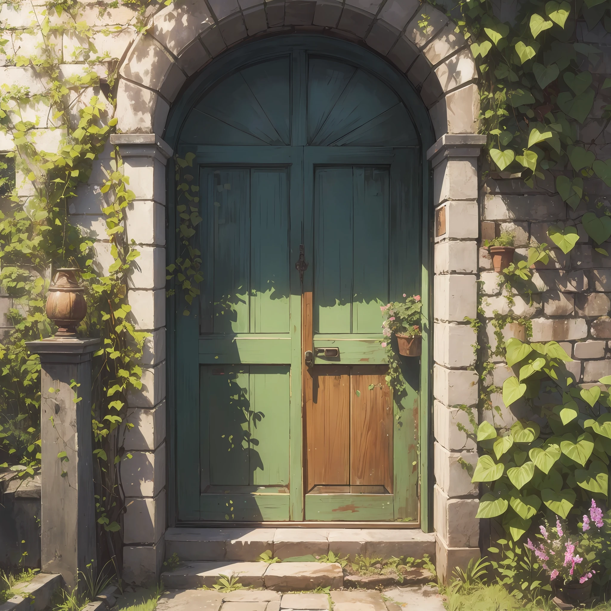There is a picture of a turtle, and I found a garden door in the background. The door was made of old wood and mysteriously locked.