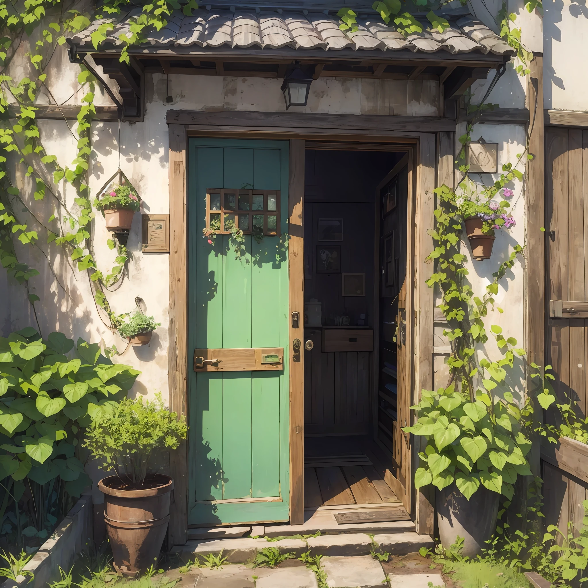 There is a picture of a turtle, and I found a garden door in the background. The door was made of old wood and mysteriously locked.