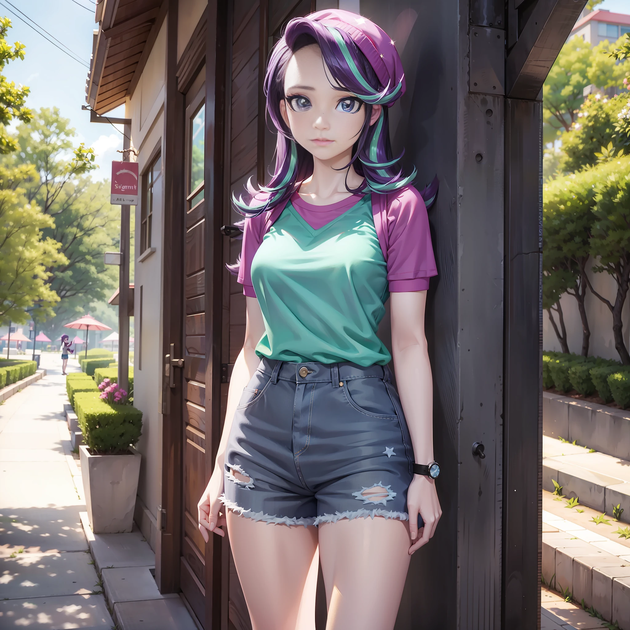 Starlight_Glimmer, adult girl, casual wear, standing tall, standing in front of, summer, park, sunny day