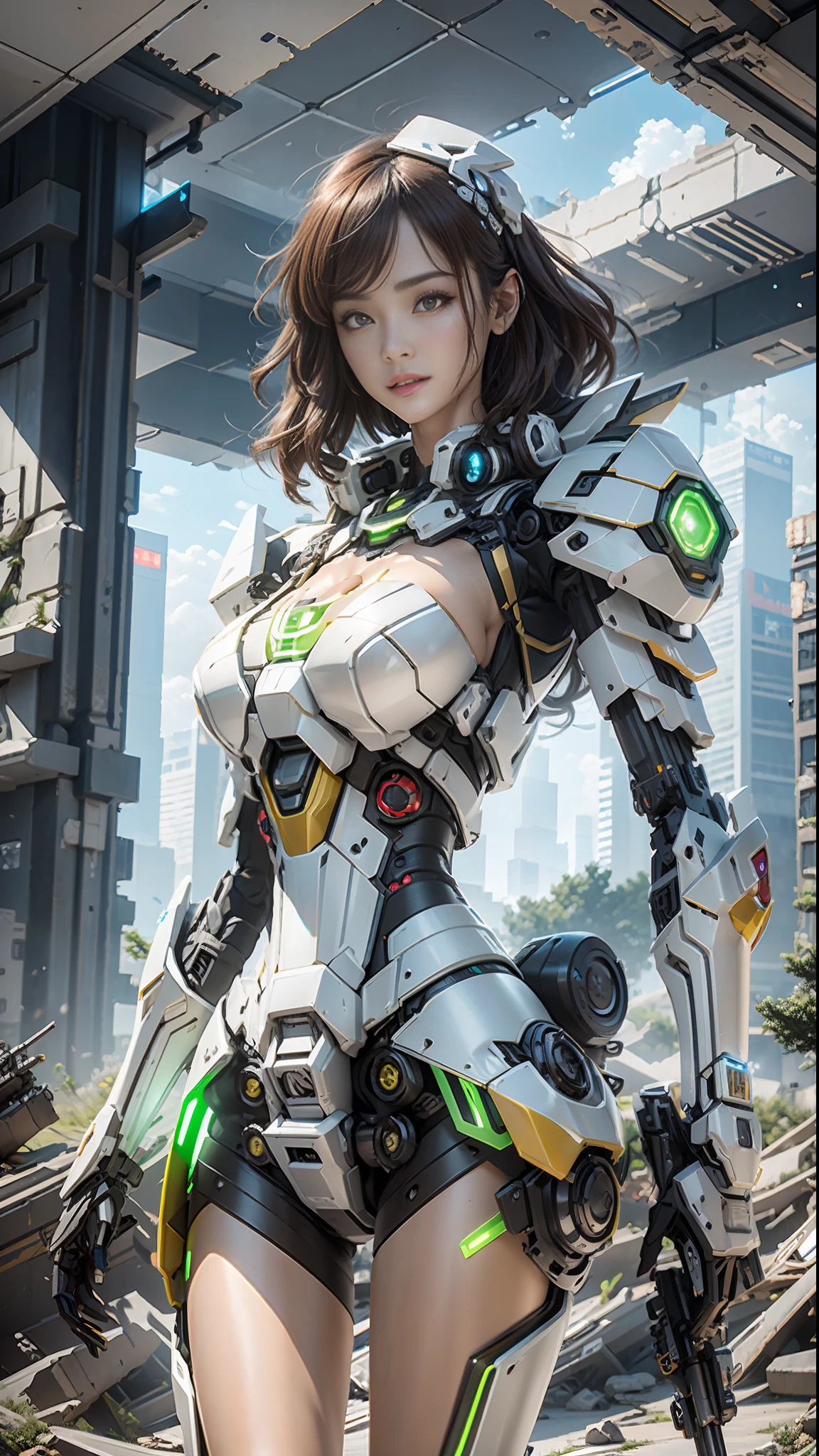 ((Best quality)), ((masterpiece)), (highly detailed:1.3), 3D,Shitu-mecha, beautiful cyberpunk women with her mecha in the ruins of city from a forgoten war, ancient technology,HDR (High Dynamic Range),Ray Tracing,NVIDIA RTX,Super-Resolution,Unreal 5,Subsurface scattering,PBR Texturing,Post-processing,Anisotropic Filtering,Depth-of-field,Maximum clarity and sharpness,Multi-layered textures,Albedo and Specular maps,Surface shading,Accurate simulation of light-material interaction,Perfect proportions,Octane Render,Two-tone lighting,Low ISO,White balance,Rule of thirds,Wide aperature,8K RAW,Efficient Sub-Pixel,sub-pixel convolution,luminescent particles,light scattering,Tyndall effect