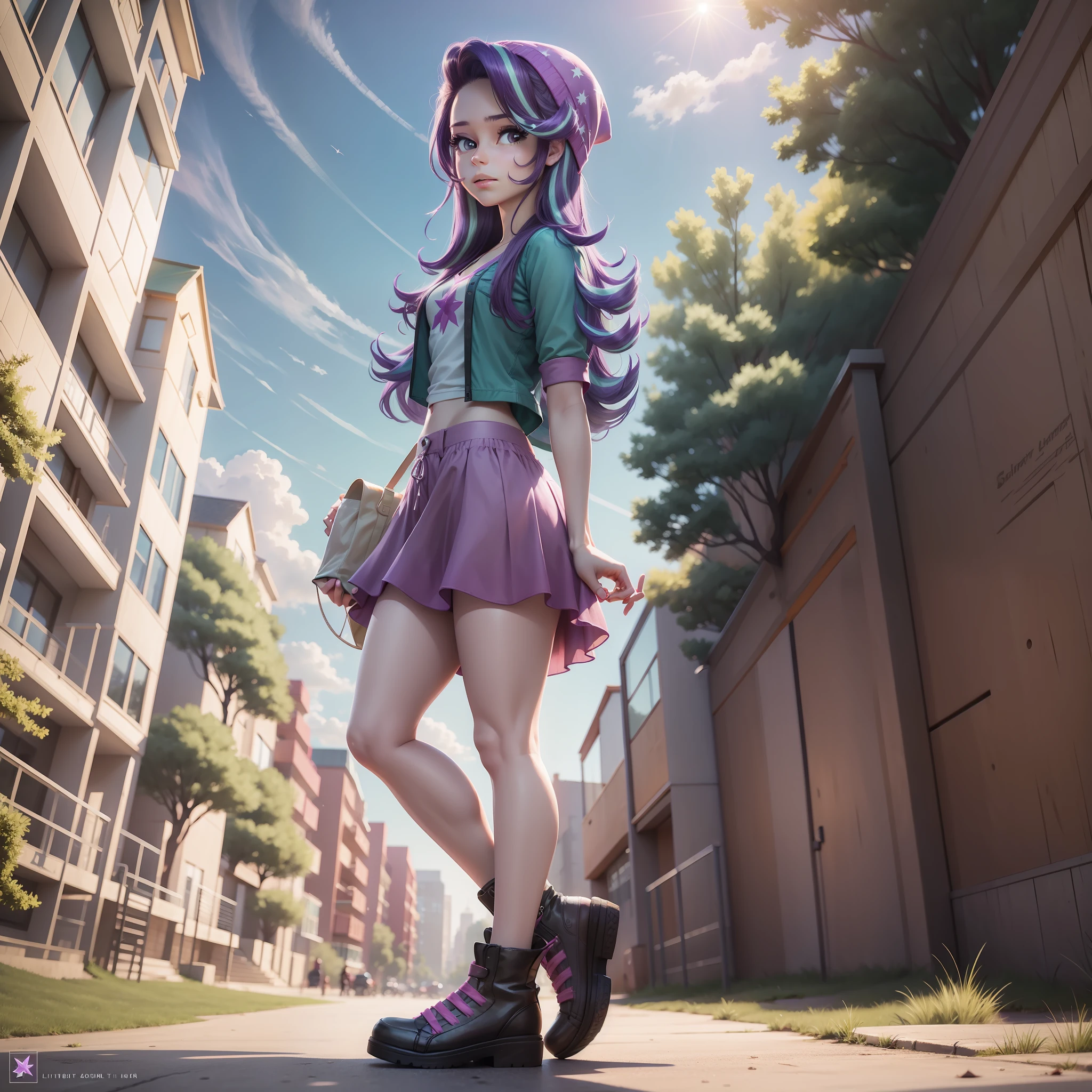 Starlight_Glimmer, adult girl, casual wear, standing tall, standing in front of, summer, park, sunny day,