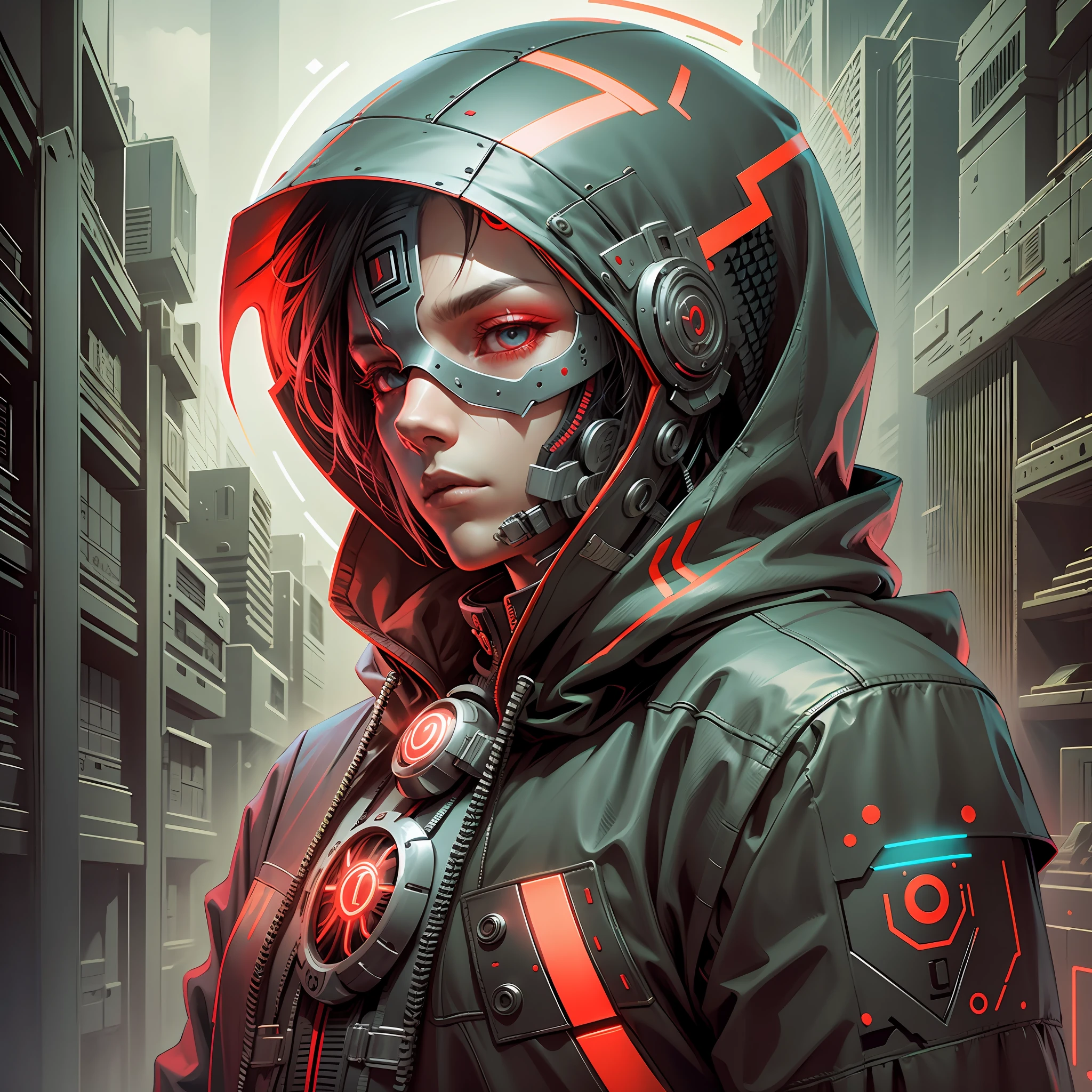 CHARACTER eagle, hooded, cyberpuk, red neon mask --auto --s2
