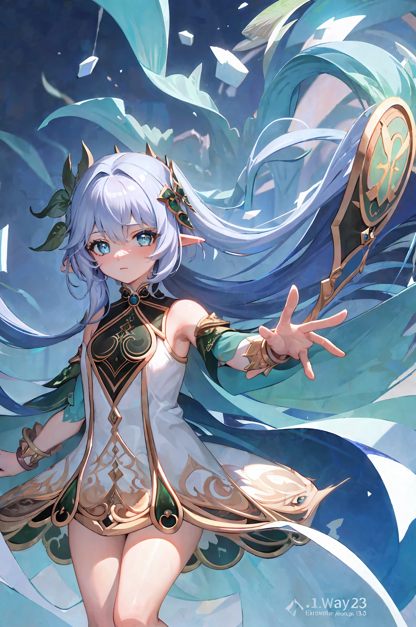 (Masterpiece, Top Quality, Best Quality, Official Art, Beauty and Aesthetics: 1.2), (1girl: 1.3), (Fractal Art: 1.3), Vibrant Aqua Blue Eyes, Medium Hair with Tassels,