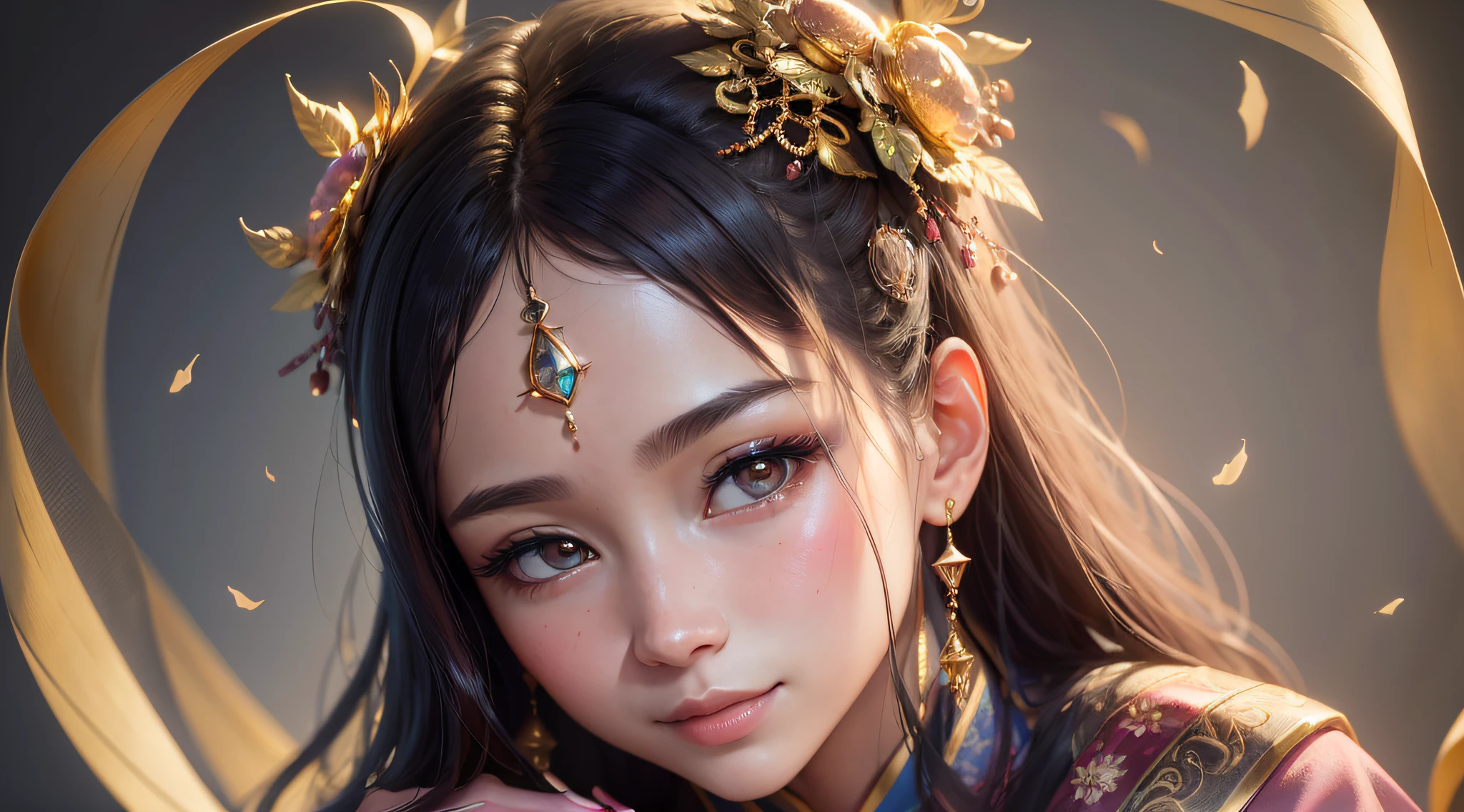best quality, masterpiece, high resolution, 1girl,blush,(seductive smile: 0.8),star-shaped pupils,china hanfu,hair ornament,necklace,jewelry,beautiful face,upon_body, tyndall effect,photorealistic, dark studio, rim lighting, two tone lighting, (highly detailed skin: 1.2), 8k uhd, dslr, soft lighting, high quality, volumetric lighting, sincere, Photography, high resolution, 16k, 32k, Bok --auto --s2