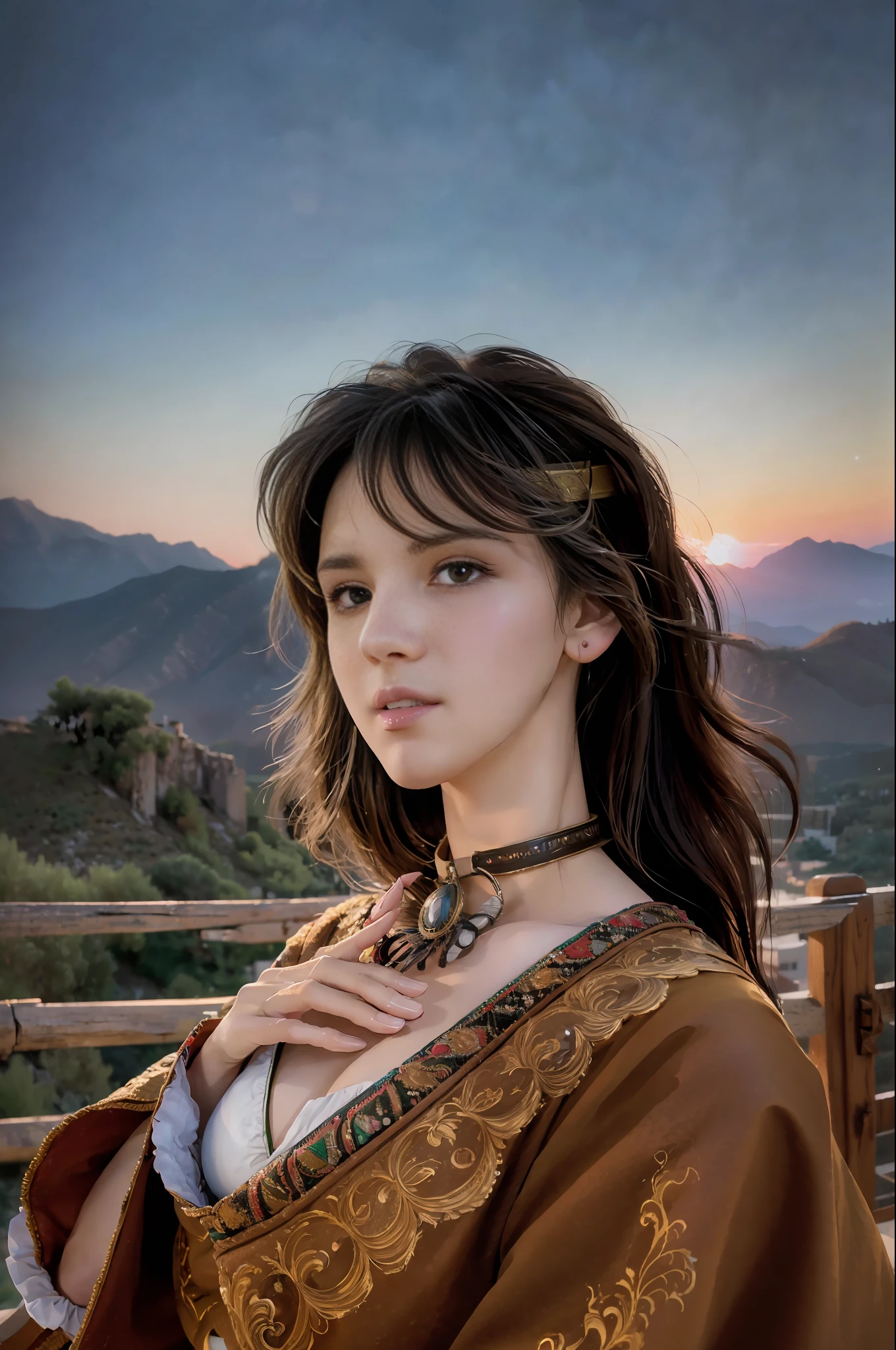 (Masterpiece, Best Quality:1.3), absurdres, (8k resolution wallpaper), retro artstyle, illustration, dynamic angle, (ultra-detailed portrait), (Traditional media), manga, (cowboy shot), redriver, 2girls,duo, headband, (detailed eyes, brown eyes, detailed face:1.2), (upper body, looking at viewer), beautiful, arabian clothes, (Details:1.2), medium breasts, scenery, night, (volumetric lighting), (particles), (fantasy), 8k, (film grain), cinematic, nail polish, fingernails, sharp focus, wide shot, intricate, scenery, 8k, extremely detailed background, perfect composition, (colorful), vivid, shiny, full body