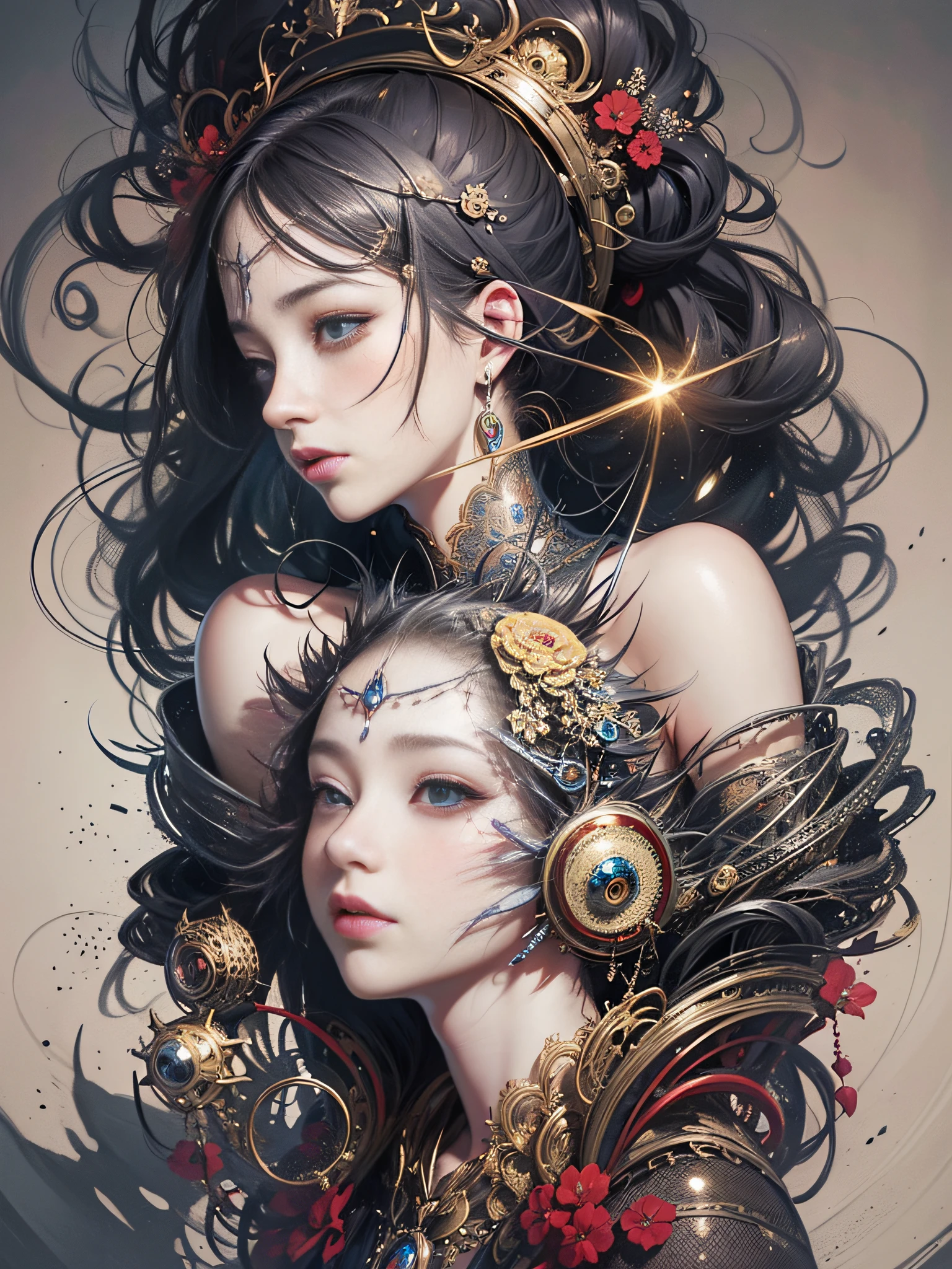 official art, unity 8k wallpaper, ultra detailed, beautiful and aesthetic, masterpiece, best quality, (zentangle, mandala, tangle, entangle), (fractal art:1.3) , 1girl, extremely detailed, dynamic angle, cowboyshot, the most beautiful form of chaos, elegant, a brutalist designed, vivid colours, romanticism, by james jean, roby dwi antono, ross tran, francis bacon, michal mraz, adrian ghenie, petra cortright, gerhard richter, takato yamamoto, ashley wood, atmospheric, ecstasy of musical notes, streaming musical notes visible