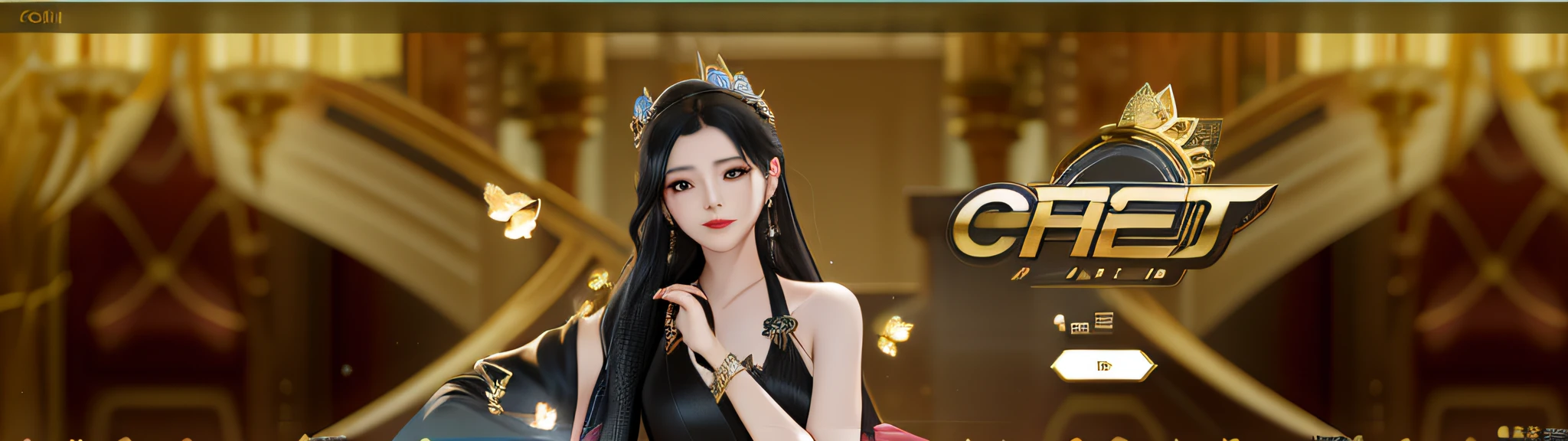 a woman in a black dress holding a casino chip, trending on cgstation, online casino logo, trending at cgstation, trending on e 6 2 1, korean mmo, eora, e-sport style, artgerm ; 3d unreal engine, inspired by Jang Seung-eop, korean mmorpg, inspired by Wang E, elegant smiling pose, ingame image