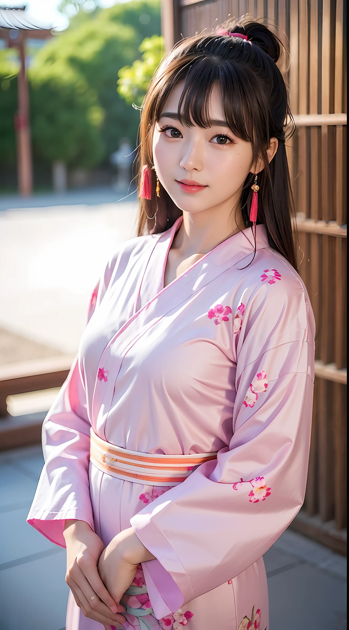 (yinchuan:1.5), close-up, masterpiece, best quality, raw photo, photorealistic, big breasts, beautiful face, soft smile, 20-year-old girl, light pink yukata, floral yukata, night, depth of field, high resolution, ultra detail, fine detail, highly detailed, highly detailed eyes and face, sharp pupils, realistic pupils,