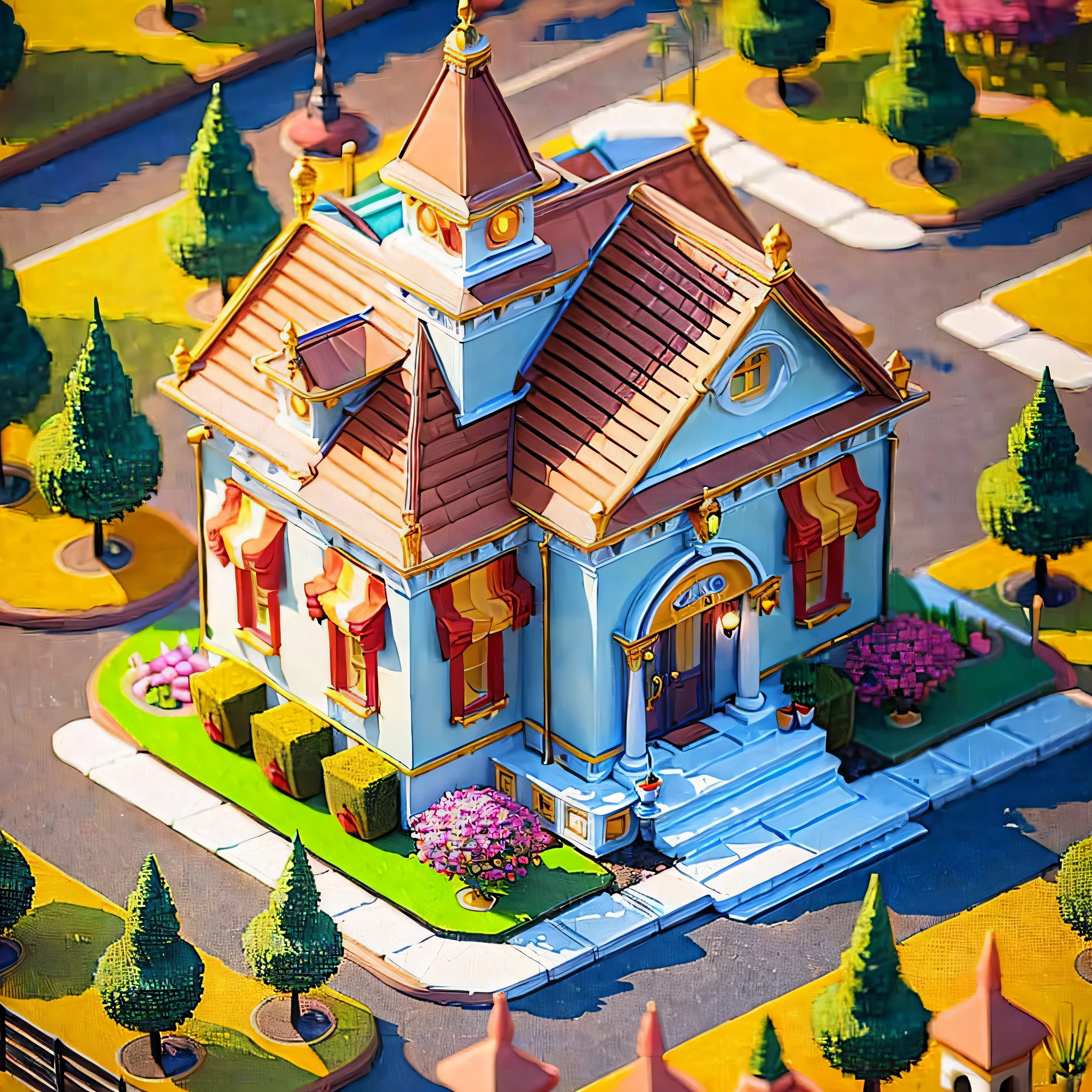 (Best quality),(masterpiece),(ultra detailed),(high detailed),(extremely detailed),3d mini house,isometric,detailed building,cartoon style,colorful