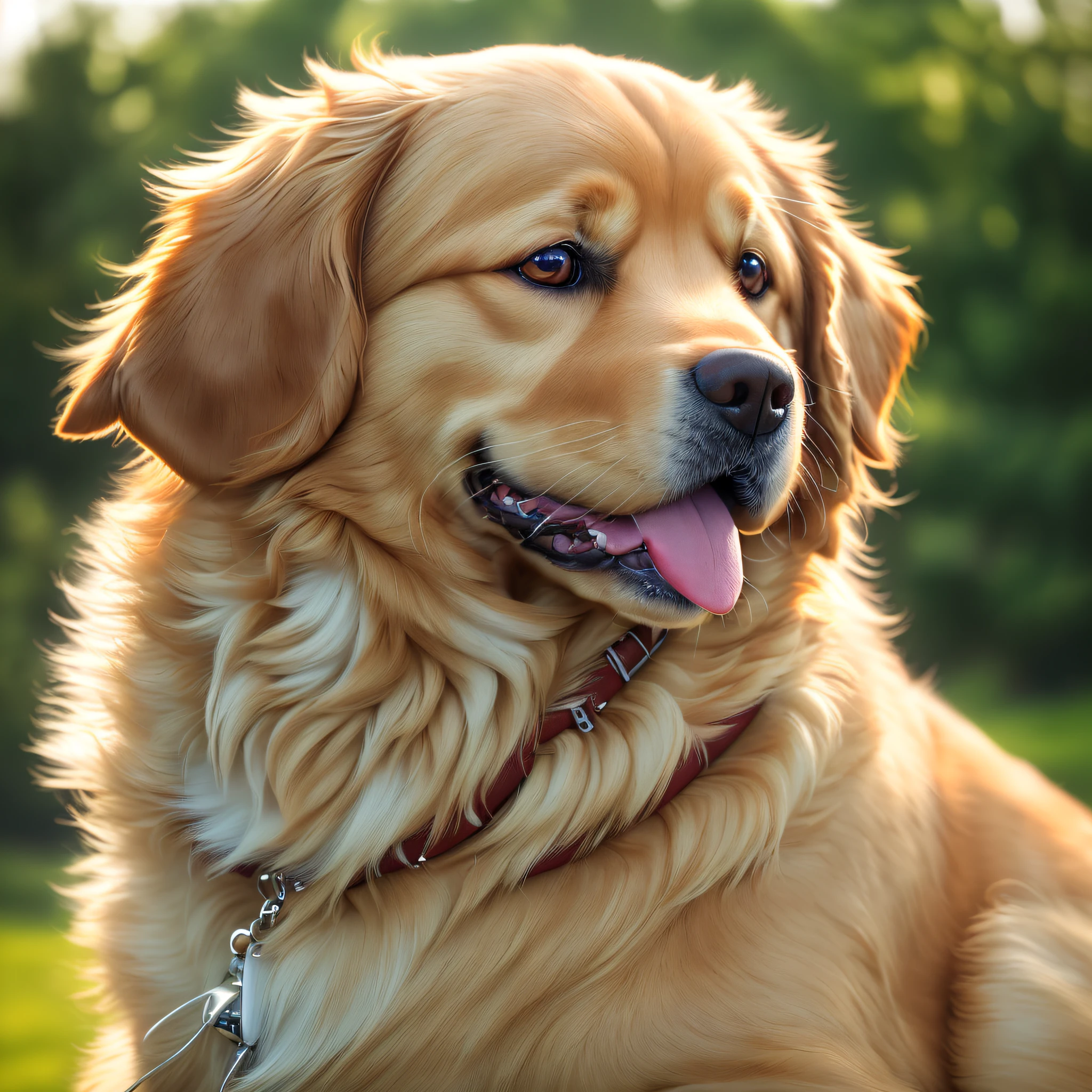(8k, RAW photo, best quality, masterpiece:1.2), (realistic, photo-realistic:1.37), ultra-detailed, (high detailed skin:1.2), 8k uhd, dslr, soft lighting, high quality, film grain, Fujifilm XT3, Golden Retrieverdog, outdoors