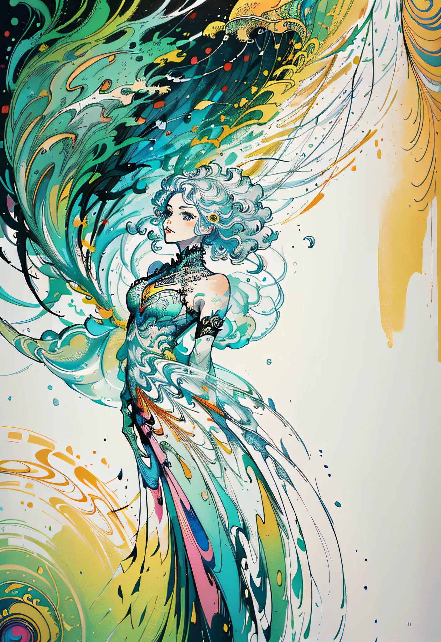 (masterpiece, top quality, best quality, official art, beautiful and aesthetic:1.2), (1girl:1.3), extremely detailed,(fractal art:1.2),colorful, highest detailed,(zentangle:1.2), (dynamic pose), (abstract background:1.5), (treditional dress:1.2), (shiny skin), (many colors:1.4), upper body