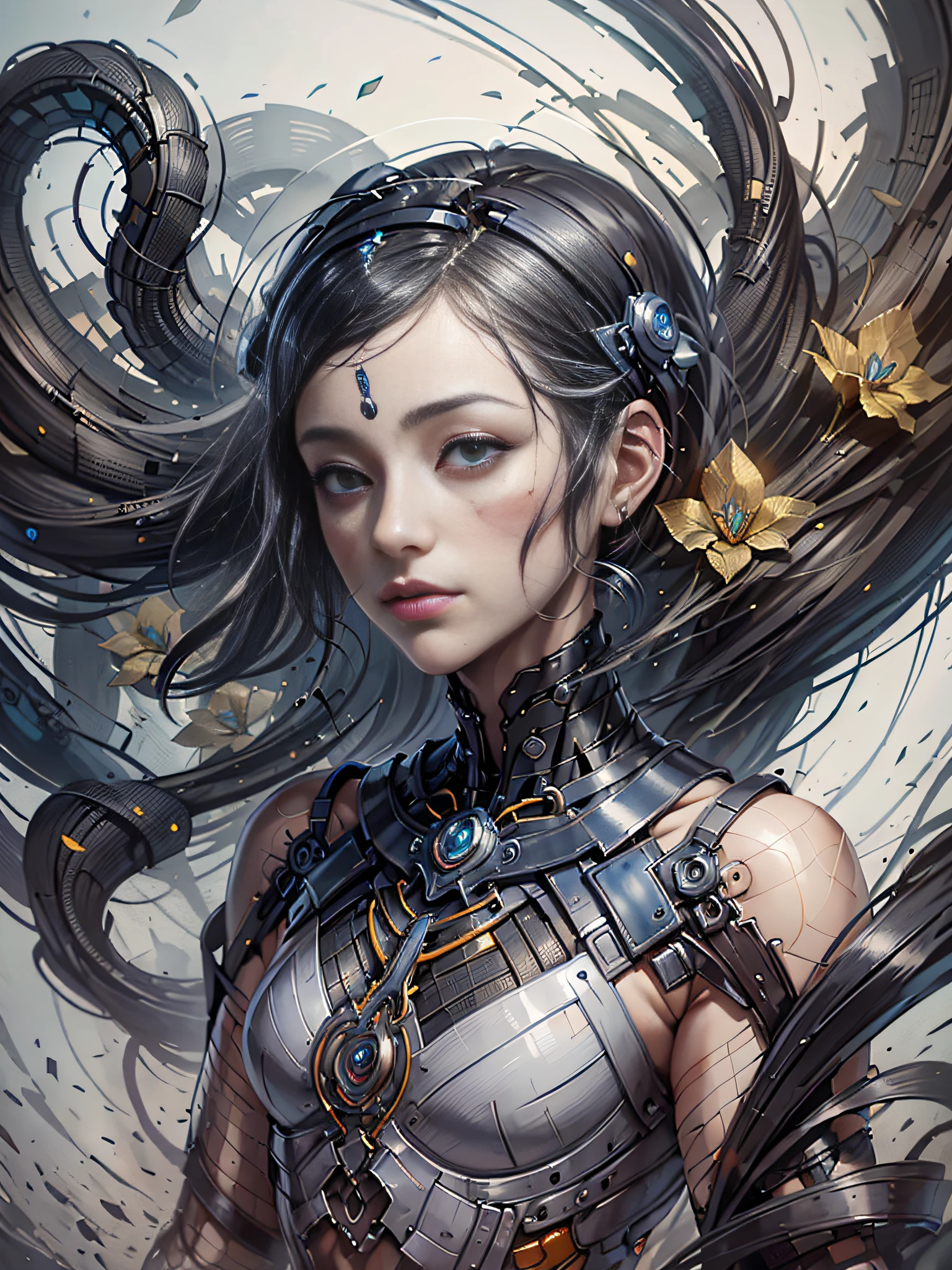 official art, unity 8k wallpaper, ultra detailed, beautiful and aesthetic, masterpiece, best quality, (zentangle, mandala, tangle, entangle), (fractal art:1.3) , 1girl, extremely detailed, dynamic angle, cowboyshot, the most beautiful form of chaos, elegant, a brutalist designed, vivid colours, romanticism, by james jean, roby dwi antono, ross tran, francis bacon, michal mraz, adrian ghenie, petra cortright, gerhard richter, takato yamamoto, ashley wood, atmospheric, ecstasy of musical notes, streaming musical notes visible