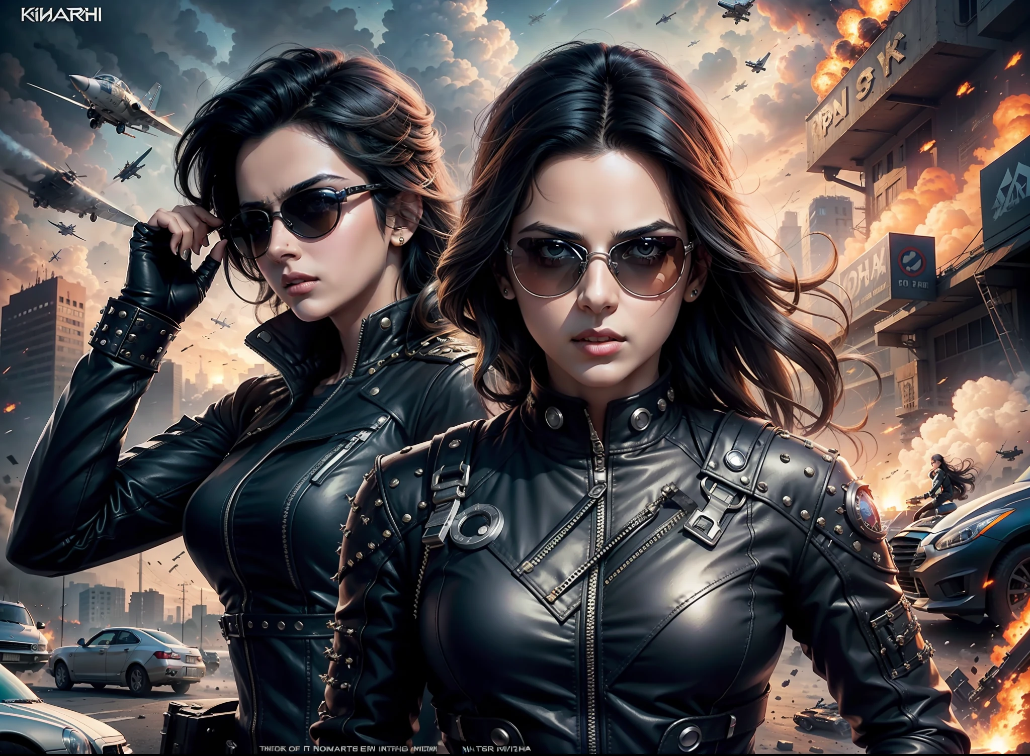 Movie poster krrish, sunglasses, rivets, girl, explosions, guns, cars, planes, single person