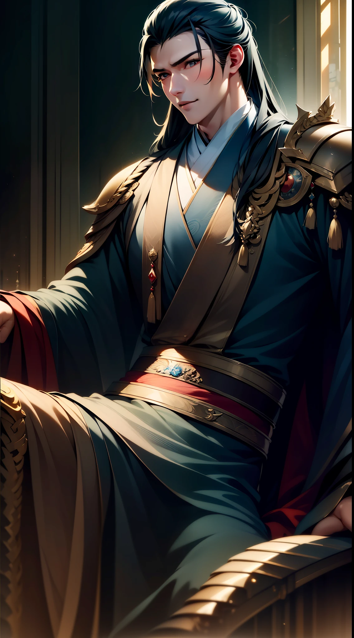 Best quality, masterpiece, super high resolution, realistic, 1 male, shoulder, smile