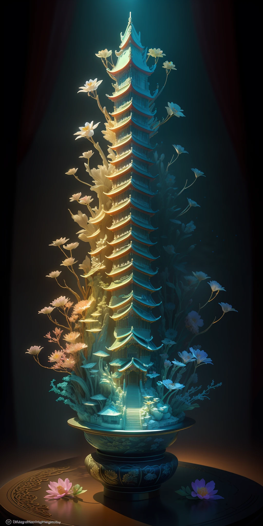 best quality, realistic, photorealistic, ultra detailed, "Mountain of Flower and Fruit+Fairy+Chinese Architecture" highly detailed carving on "southern ice" porcelain,Ultra wide angle,Accent Lighting,Volumetric Lighting,backlighting, (detailed light),((an extremely delicate and beautiful)),dramatic_shadow,ray_tracing,hdr