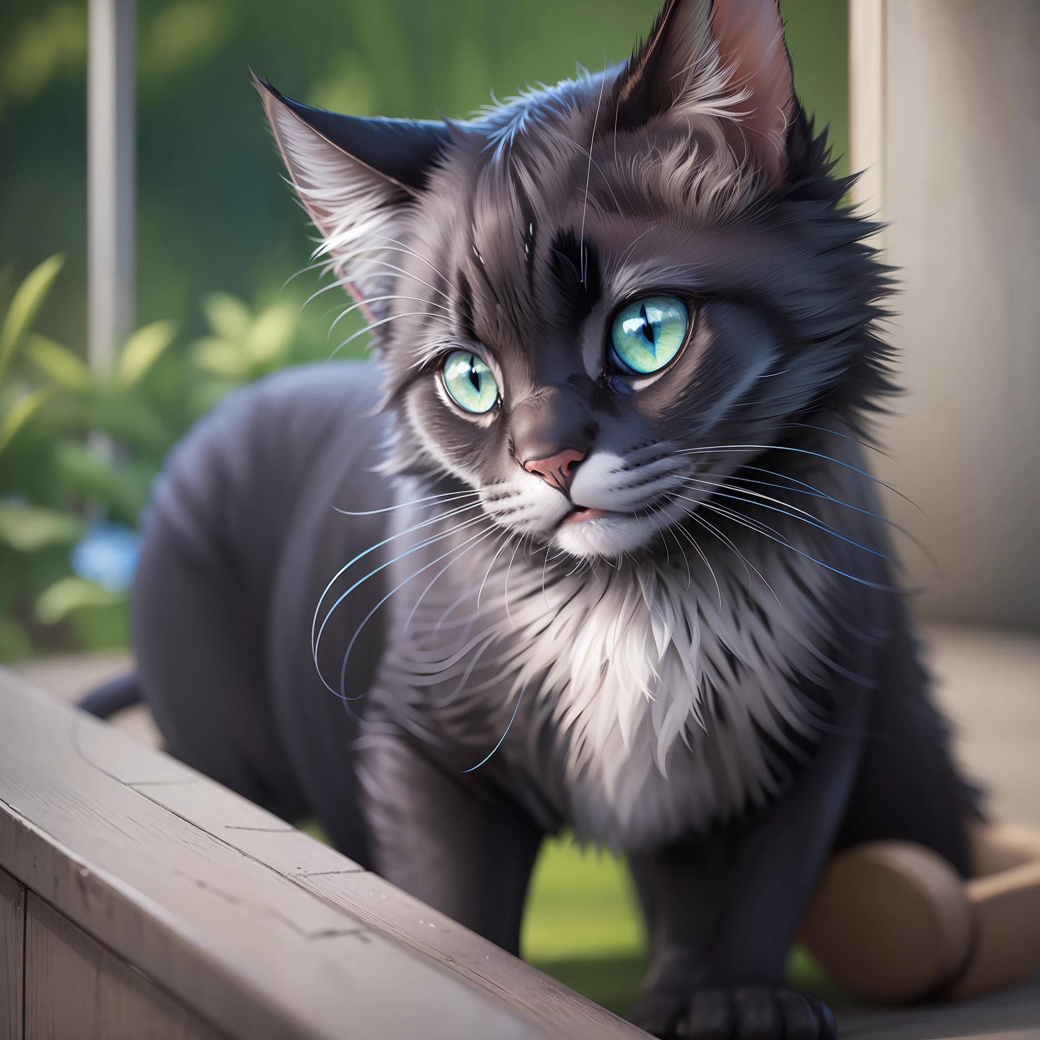 Best quality, black cat with blue stripes and with green eyes. --auto --s2