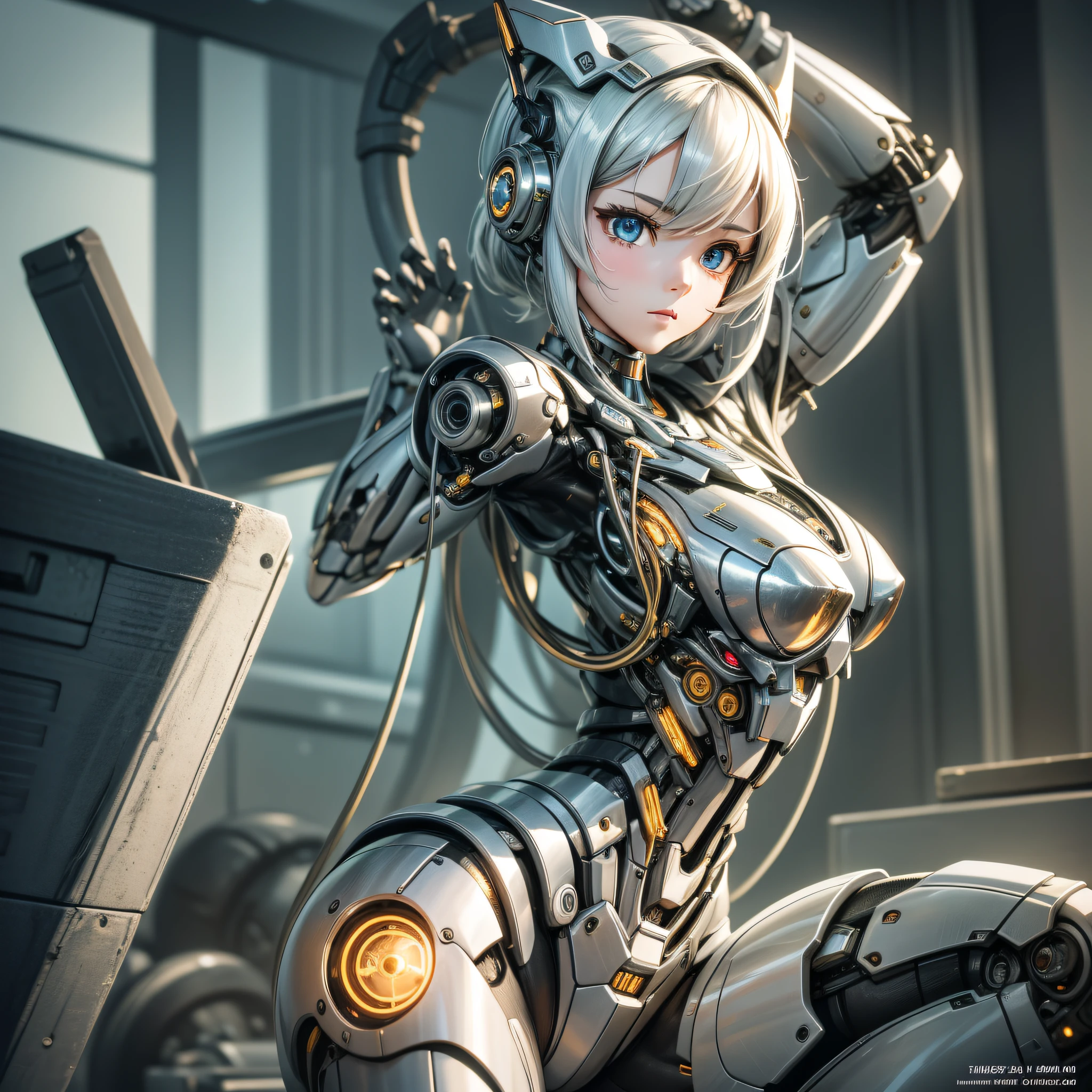 Cute girl, made of metal, (Cyborg: 1.1), ([Tail | Detail Wire]: 1.3), (Complex Detail), HDR, (Complex Detail, Ultra Detail: 1.2), Cinematic Shot, Masterpiece, Best Quality, High Resolution, Vaginal Foreign Object Insertion, Centering
