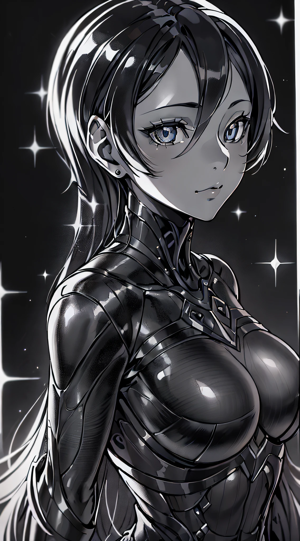 ((Masterpiece, Superb, Super Detailed, High Resolution)), solo, beautiful girl, sparkling eyes, perfect eyes, 15 years old, black and white gold theme,