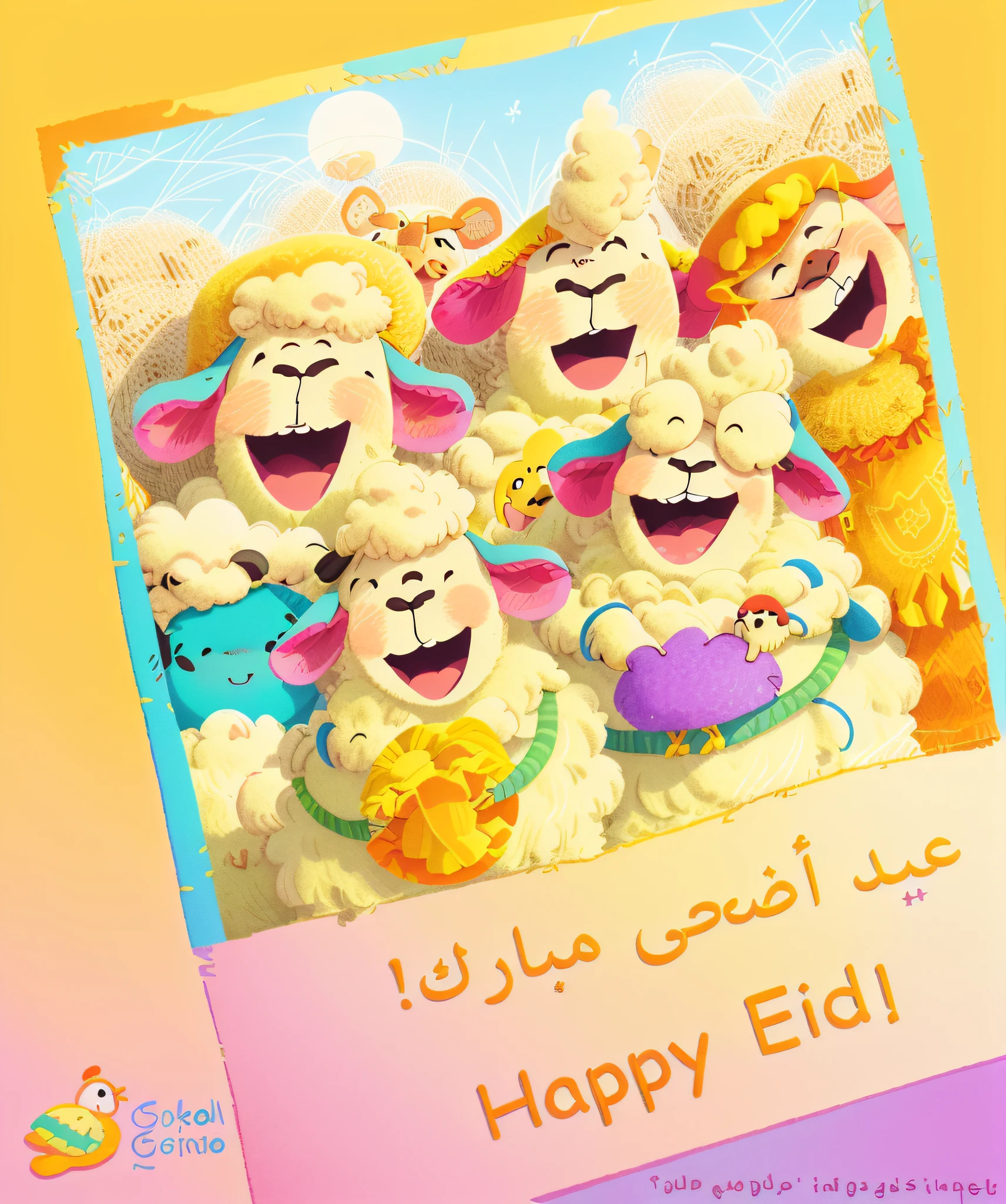 (Group photo:1.2), a pile of (happy sheep:1.3) in Egypt, joyful atmosphere, (Instagram filter), (vibrant color:1.2), happy mood, sitting together, smiling faces.