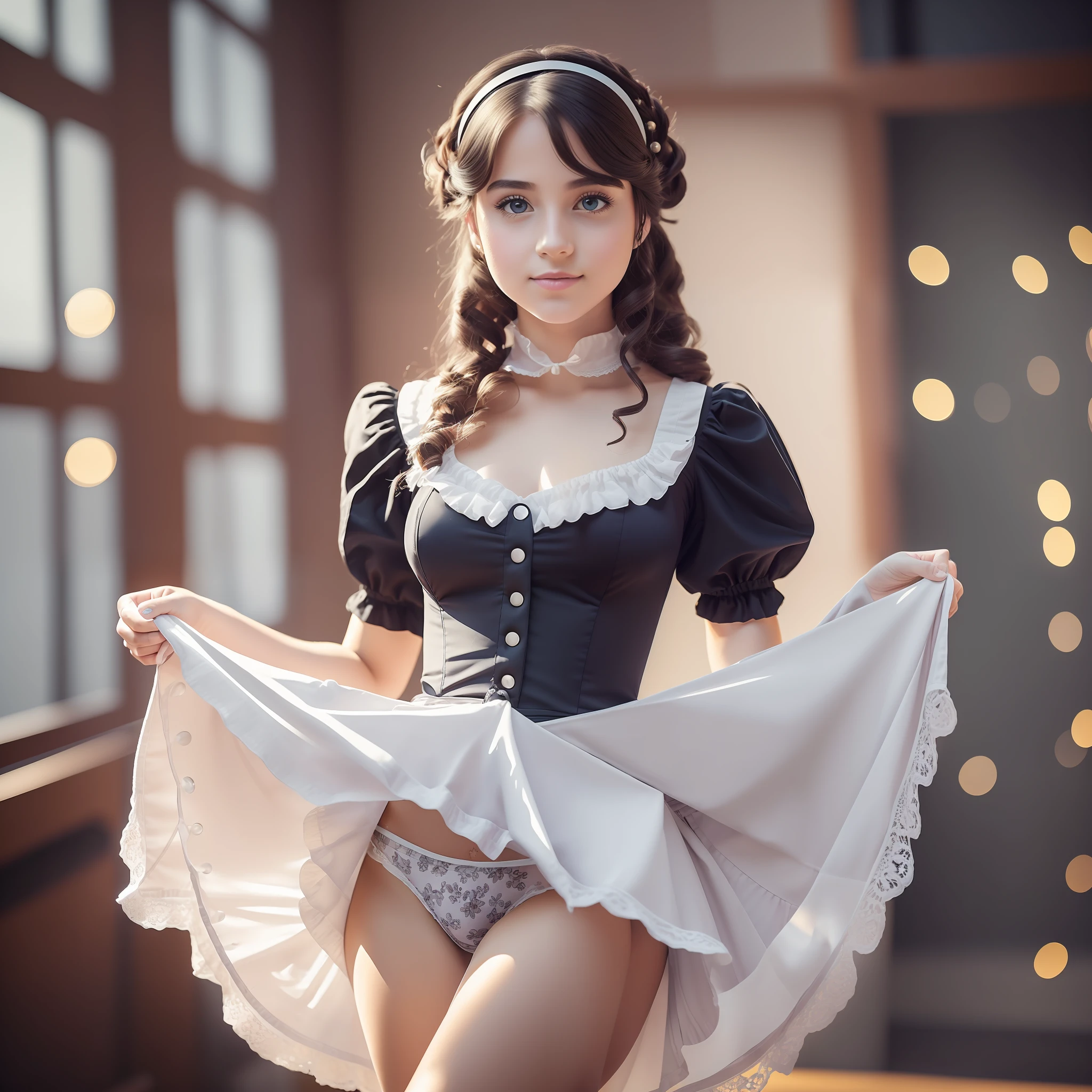 Full-length view (1girl: 1.8)(portrait of a 20 y.o. girl with Victorian hair style lifting skirt and showing off panties), (skirtlift)(in Victorian long dress intimate, detailed: 1.3),(bright lighting: 1.3)(panties: 1.3), (very detailed face: 1.4), (white background: 1.2), (8k, uhd, DSLR, high quality, cinematic lighting, bokeh), (dramatic, award-winning photography, incredible masterpiece: 1.3)