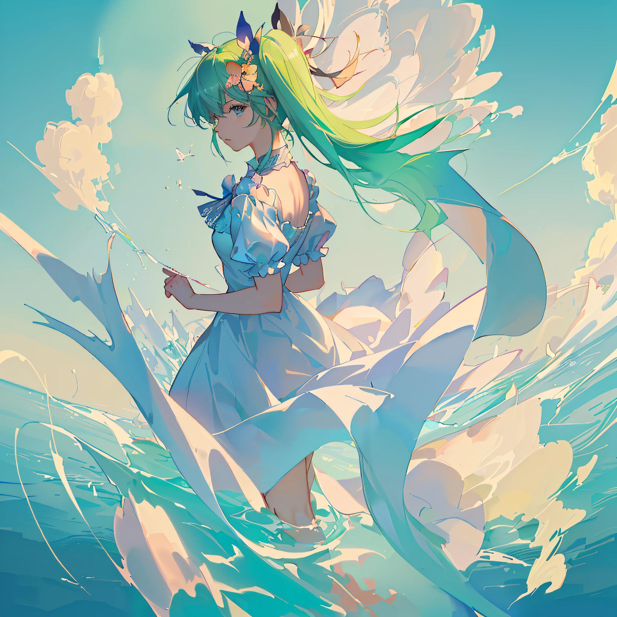 anime girl in a blue dress walking in the water, artgerm and atey ghailan, digital art on pixiv, beautiful anime artwork, inspired by Krenz Cushart, detailed digital anime art, anime styled digital art, by Krenz Cushart, beautiful anime art, anime art wallpaper 8 k, beautiful anime art style, clean detailed anime art